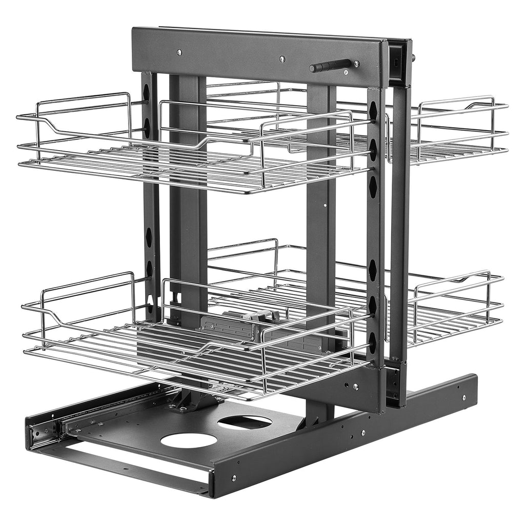 Min 15"W Opening Blind Corner Pull Out Organizer, 2 Tier 4 Shelf Kitchen Cabinet Organizer, Chrome Carbon Steel Storage Basket, Slide Out Storage Organizer, Left & Right Open Compatible