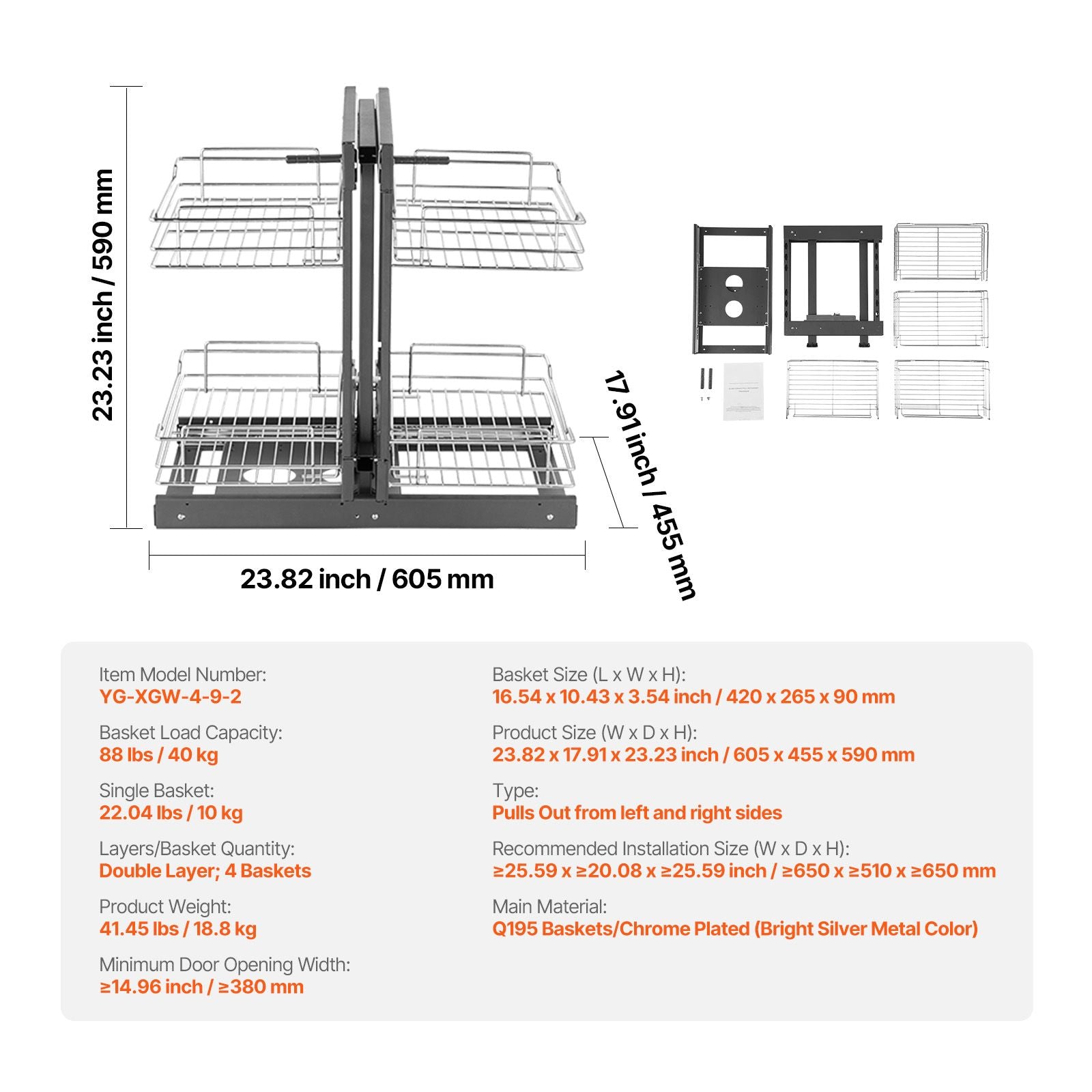 Min 15"W Opening Blind Corner Pull Out Organizer, 2 Tier 4 Shelf Kitchen Cabinet Organizer, Chrome Carbon Steel Storage Basket, Slide Out Storage Organizer, Left & Right Open Compatible