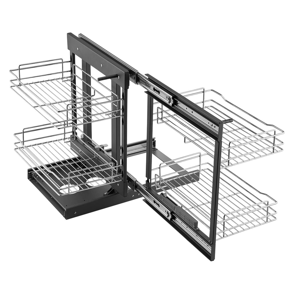Min 15"W Opening Blind Corner Pull Out Organizer, 2 Tier 4 Shelf Kitchen Cabinet Organizer, Chrome Carbon Steel Storage Basket, Slide Out Storage Organizer, Left & Right Open Compatible