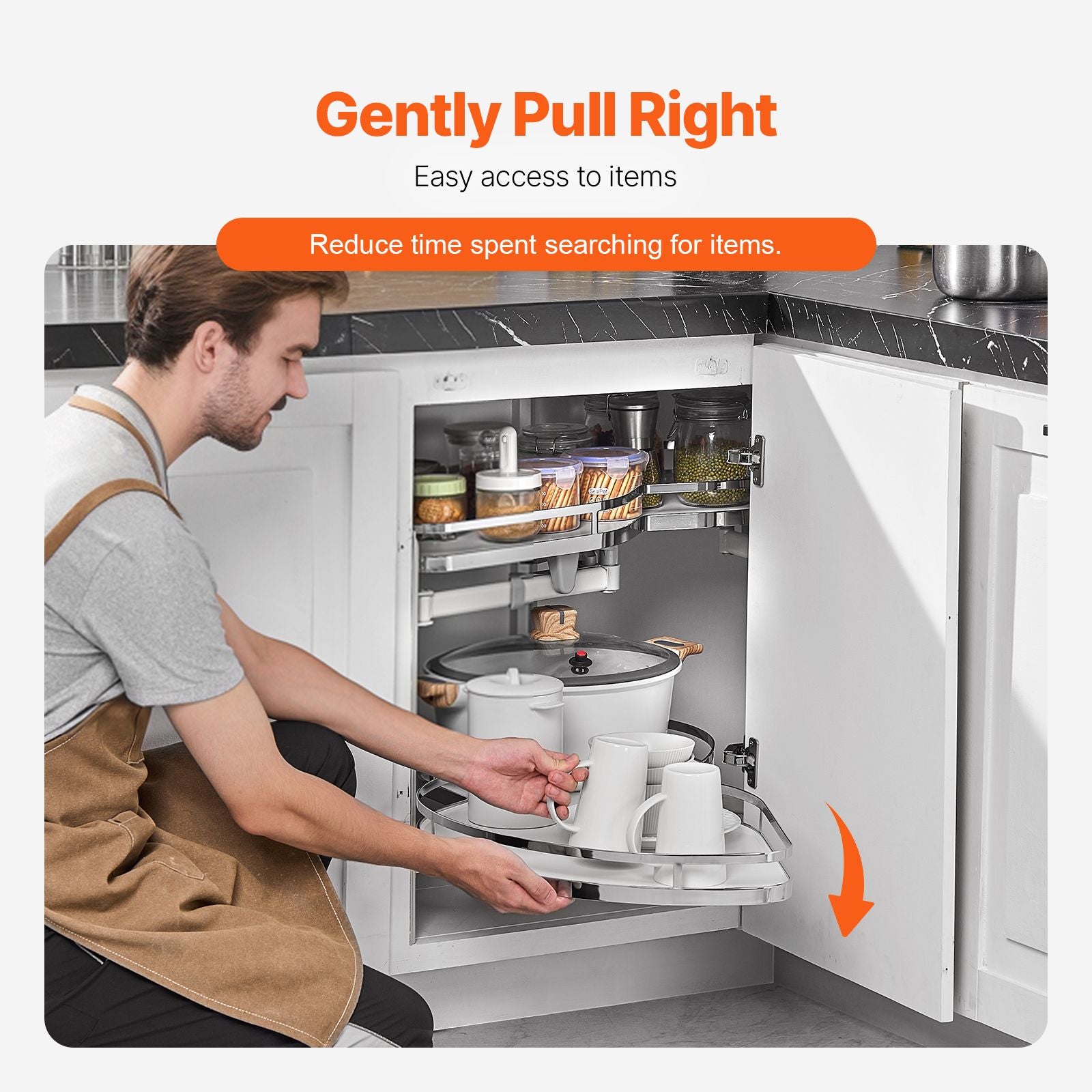 Swing Left Blind Corner Cabinet, Pull Out Organizer for 36 inch Width Blind Cabinet, 2 Tier Height Adjustable Swing Tray, Soft Close Kitchen Cloud Blind Organizer, Left Open