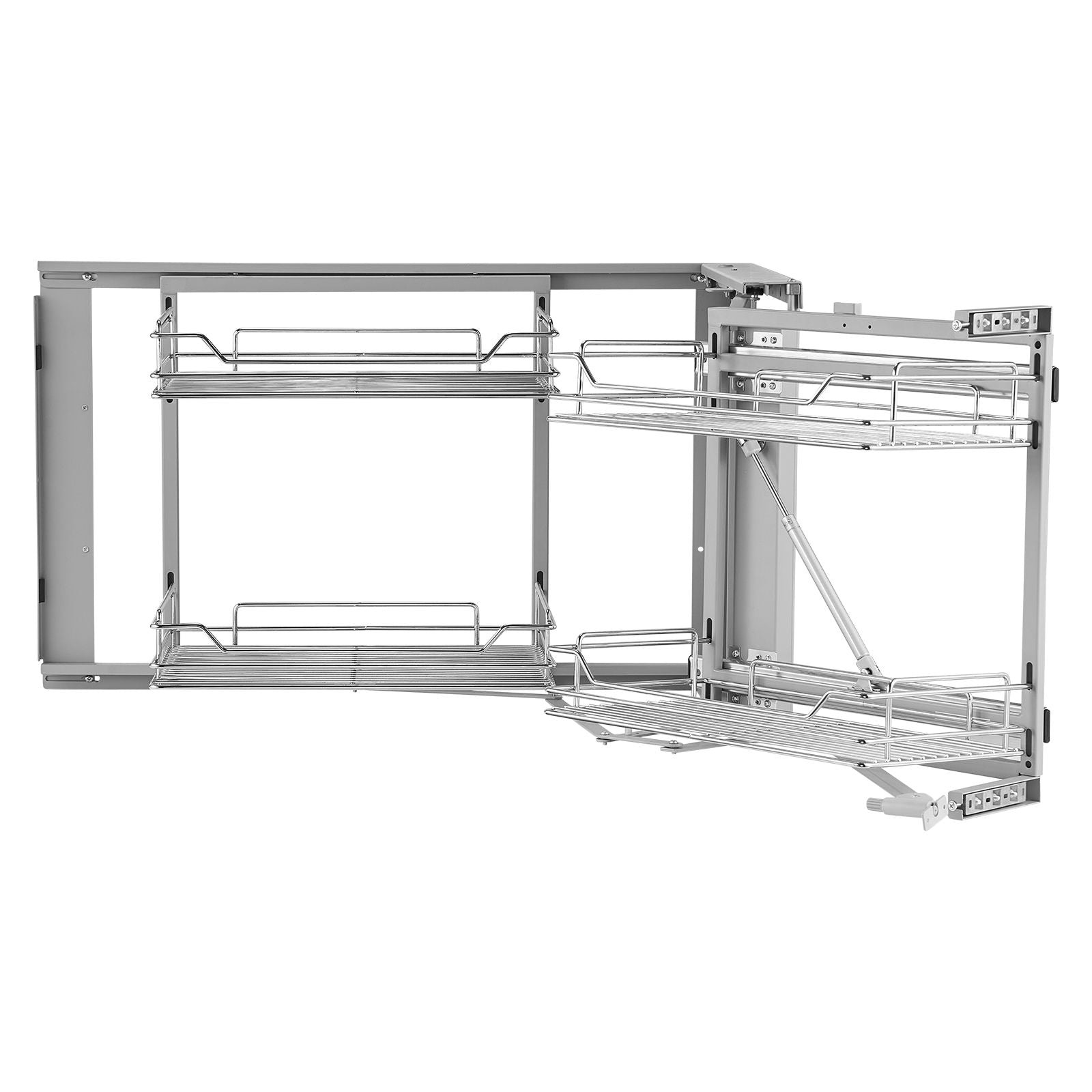 18"W Opening Blind Corner Pull Out Organizer, 2 Tier 4 Shelf Kitchen Cabinet Organizer, Magic Chrome Carbon Steel Storage Basket, Slide Out Storage Organizer, Left & Right Open Compatible