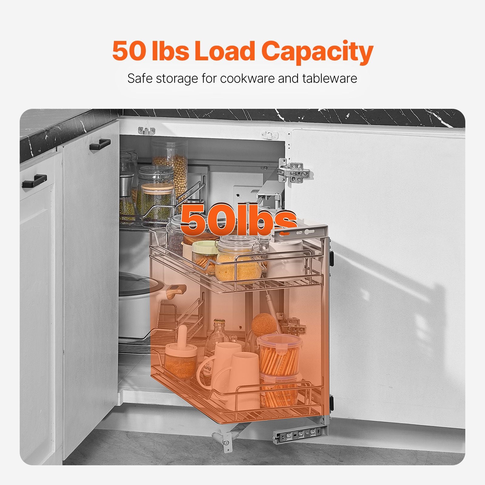 18"W Opening Blind Corner Pull Out Organizer, 2 Tier 4 Shelf Kitchen Cabinet Organizer, Magic Chrome Carbon Steel Storage Basket, Slide Out Storage Organizer, Left & Right Open Compatible