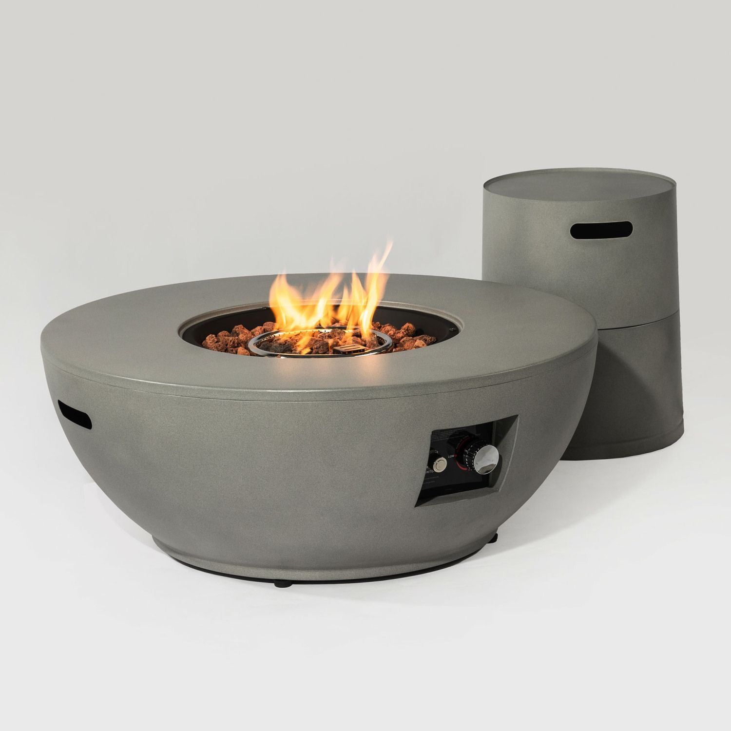 36" Propane Gas Fire Pit Table 2-Pieces, 50000 BTU Round Steel Fire Pit with Tank Holder for Outside Patio Deck Garden Backyard- Grey