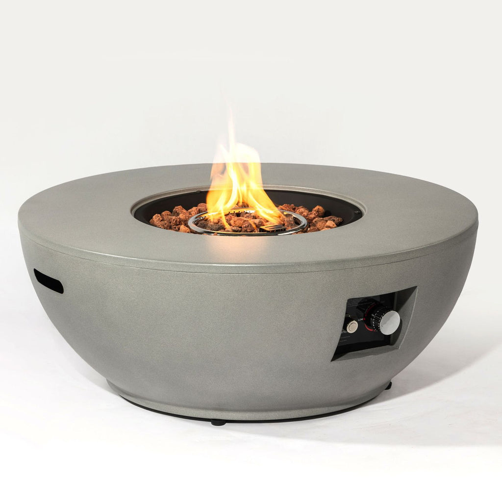 36" Propane Gas Fire Pit Table 2-Pieces, 50000 BTU Round Steel Fire Pit with Tank Holder for Outside Patio Deck Garden Backyard- Grey