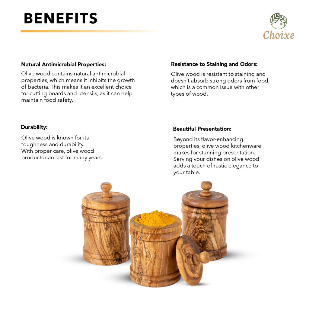 Premium Olive Wood Canister Set with Carved Storage Base - Elegant Countertop Kitchen Organizers for Spices, Tea, Coffee