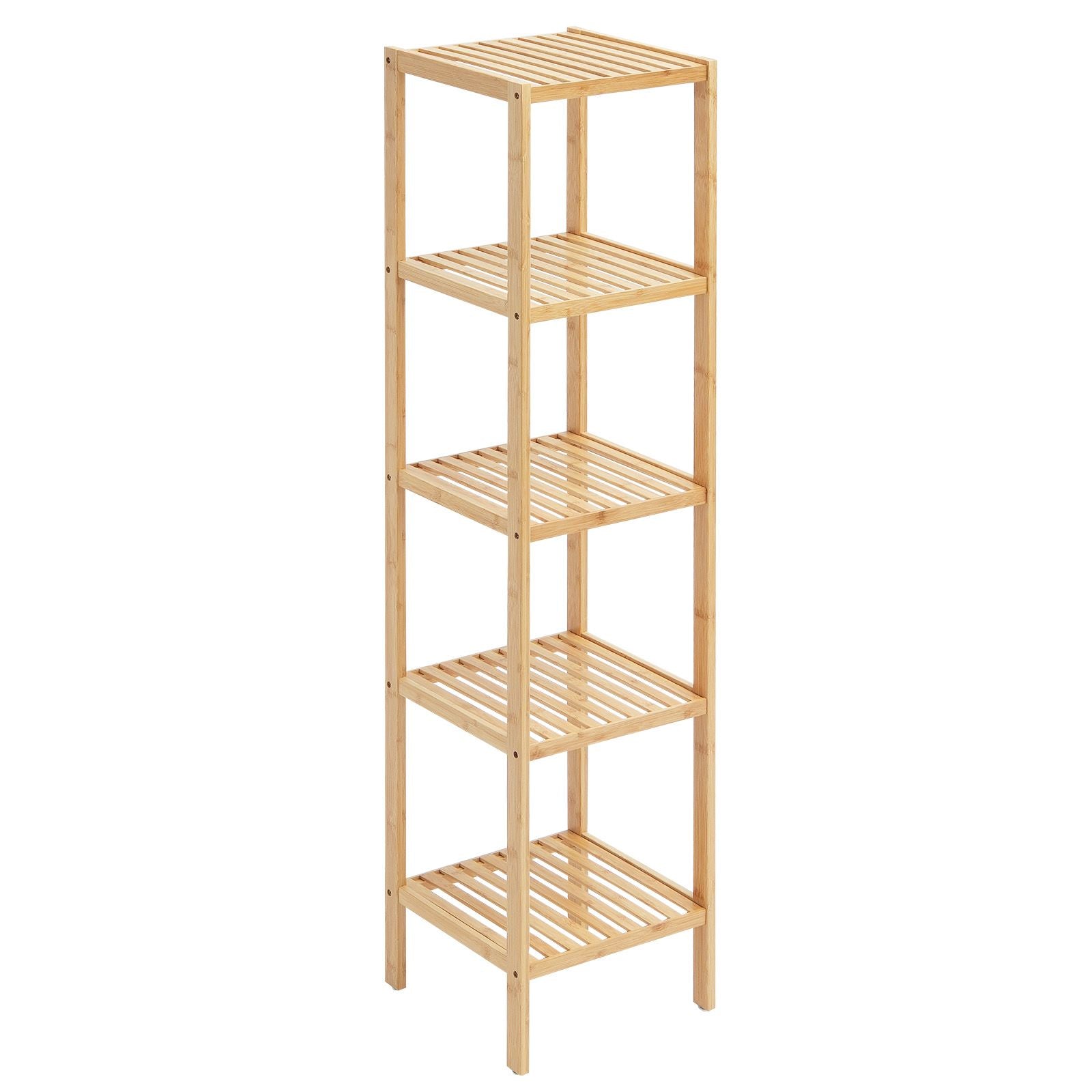 5-Tier Bathroom Standing Shelf, Narrow Shelving Unit, Display Storage Rack Organizer, Freestanding Flower Plant Stand, Multifunctional Bamboo Shelf Ideal for BathRoom, Kitchen, Home, Natural