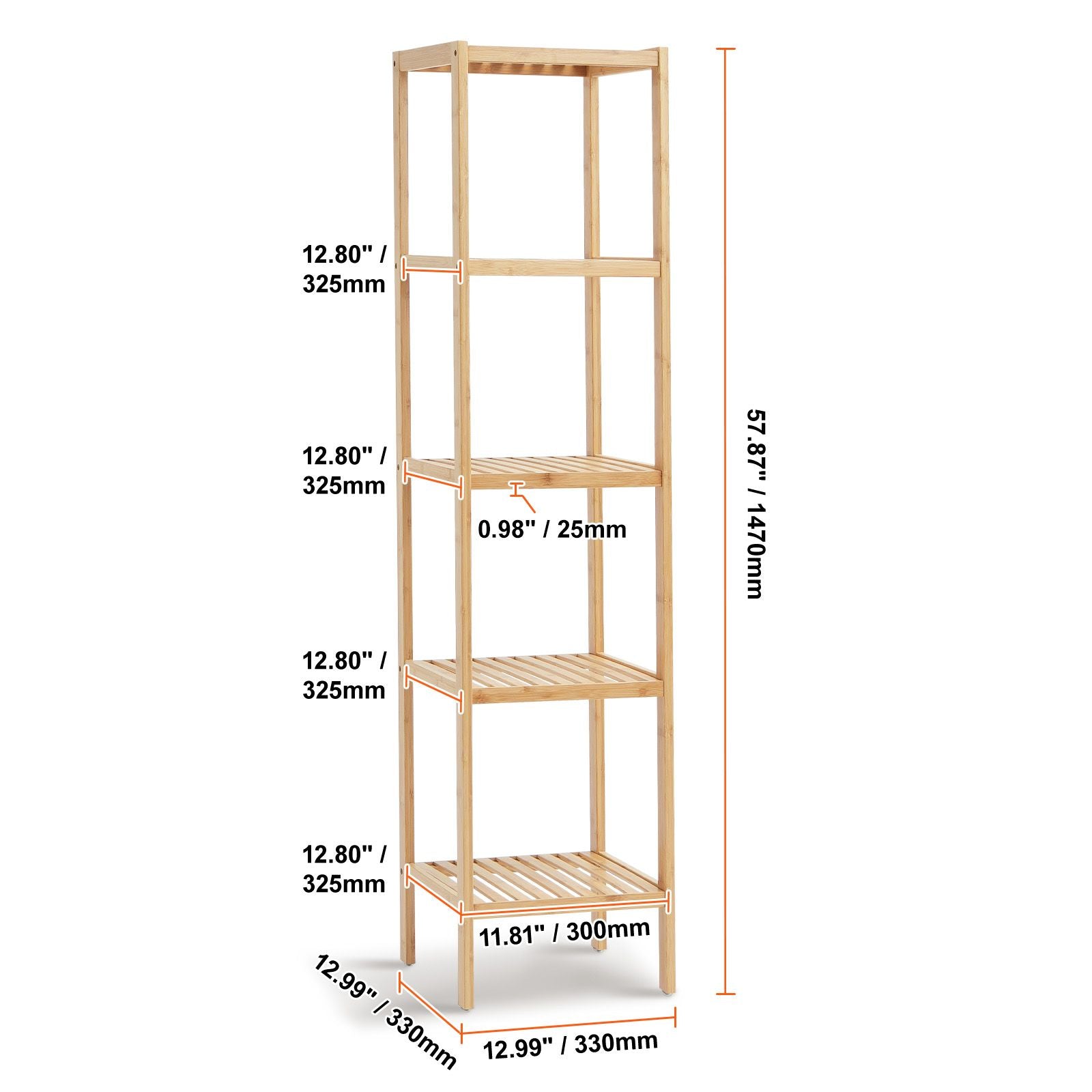 5-Tier Bathroom Standing Shelf, Narrow Shelving Unit, Display Storage Rack Organizer, Freestanding Flower Plant Stand, Multifunctional Bamboo Shelf Ideal for BathRoom, Kitchen, Home, Natural
