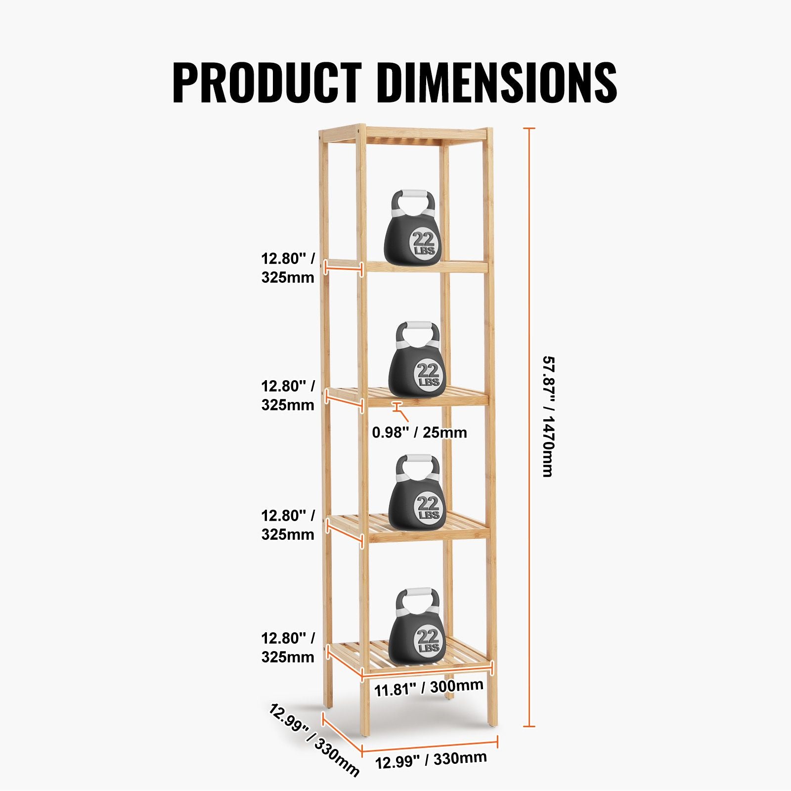 5-Tier Bathroom Standing Shelf, Narrow Shelving Unit, Display Storage Rack Organizer, Freestanding Flower Plant Stand, Multifunctional Bamboo Shelf Ideal for BathRoom, Kitchen, Home, Natural