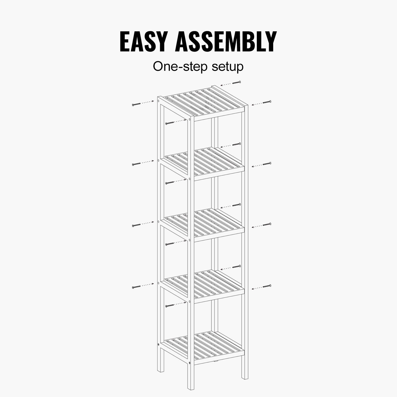 5-Tier Bathroom Standing Shelf, Narrow Shelving Unit, Display Storage Rack Organizer, Freestanding Flower Plant Stand, Multifunctional Bamboo Shelf Ideal for BathRoom, Kitchen, Home, Natural