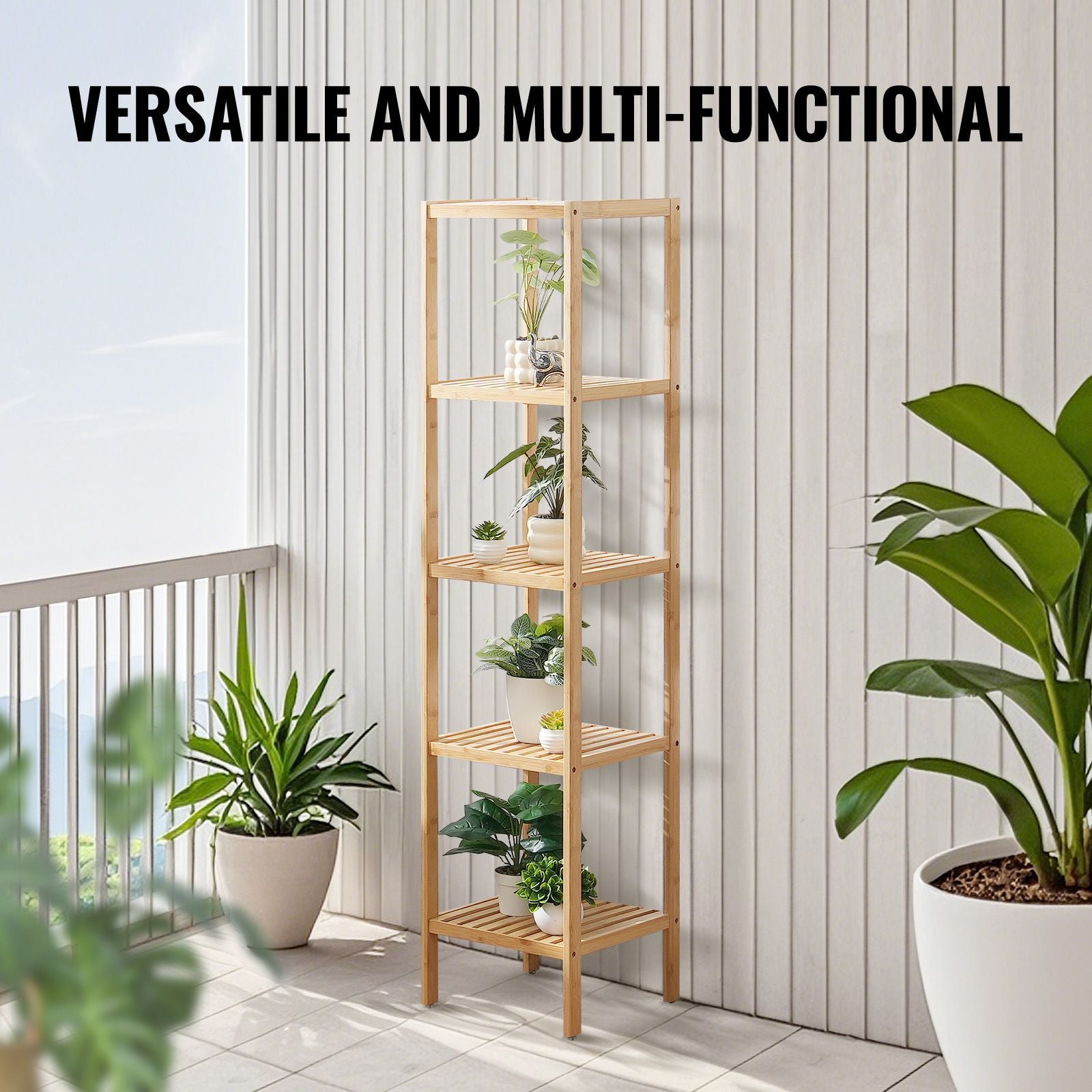 5-Tier Bathroom Standing Shelf, Narrow Shelving Unit, Display Storage Rack Organizer, Freestanding Flower Plant Stand, Multifunctional Bamboo Shelf Ideal for BathRoom, Kitchen, Home, Natural