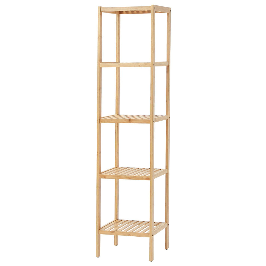 5-Tier Bathroom Standing Shelf, Narrow Shelving Unit, Display Storage Rack Organizer, Freestanding Flower Plant Stand, Multifunctional Bamboo Shelf Ideal for BathRoom, Kitchen, Home, Natural