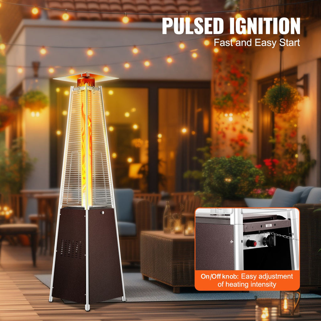 Patio Heater for Outdoor Use, 48000BTU Pyramid Propane Heater w/Wheels, Quartz Glass Tube Outdoor Patio Flame Heater for Patio, Party, Backyard, Garden, Decoration, Hammered Bronze