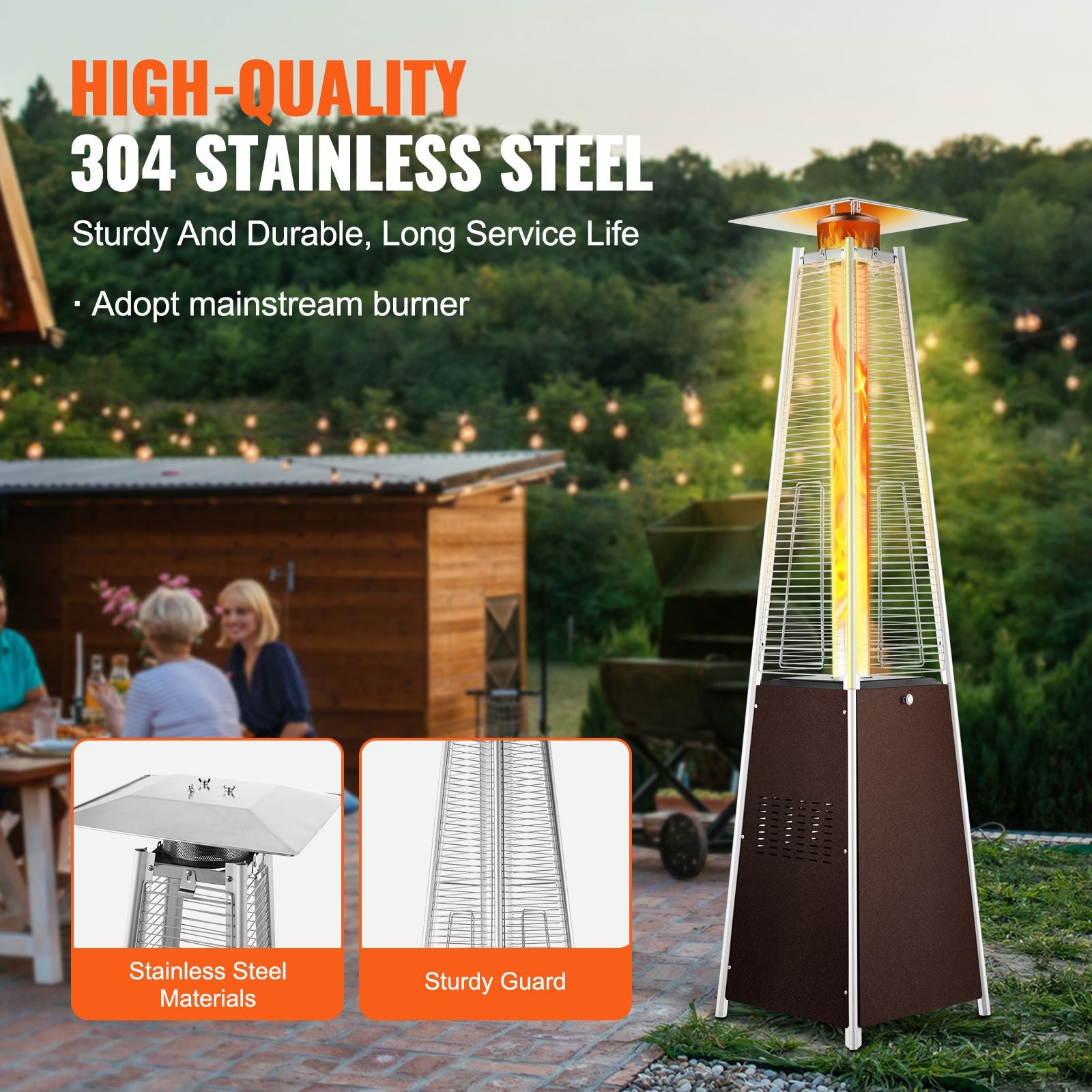 Patio Heater for Outdoor Use, 48000BTU Pyramid Propane Heater w/Wheels, Quartz Glass Tube Outdoor Patio Flame Heater for Patio, Party, Backyard, Garden, Decoration, Hammered Bronze