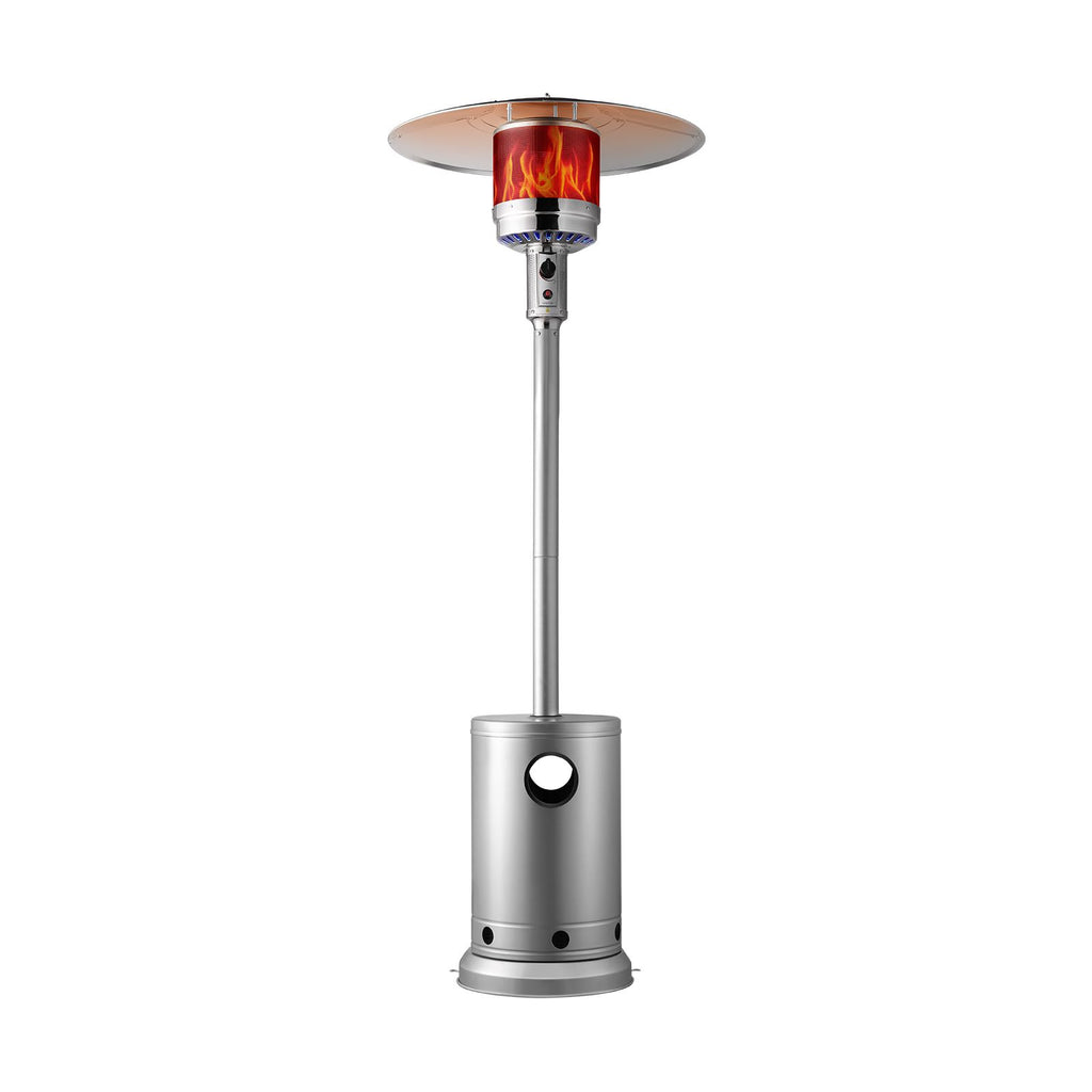 Patio Heater for Outdoor Use, 50000BTU Propane Heater Tall Hammered With Round Table Design, Metal Burner and Wheels, Fixed Outdoor Patio Flame Heater for Patio, Party, Backyard, Garden, Silver