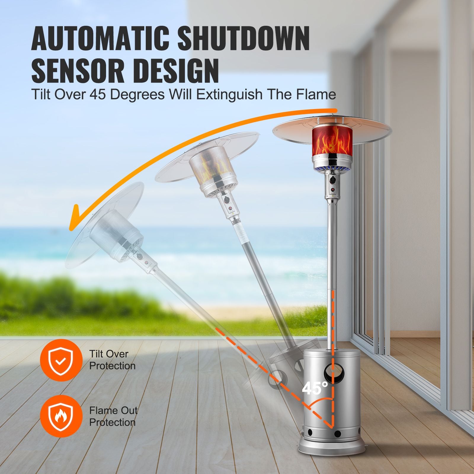 Patio Heater for Outdoor Use, 50000BTU Propane Heater Tall Hammered With Round Table Design, Metal Burner and Wheels, Fixed Outdoor Patio Flame Heater for Patio, Party, Backyard, Garden, Silver