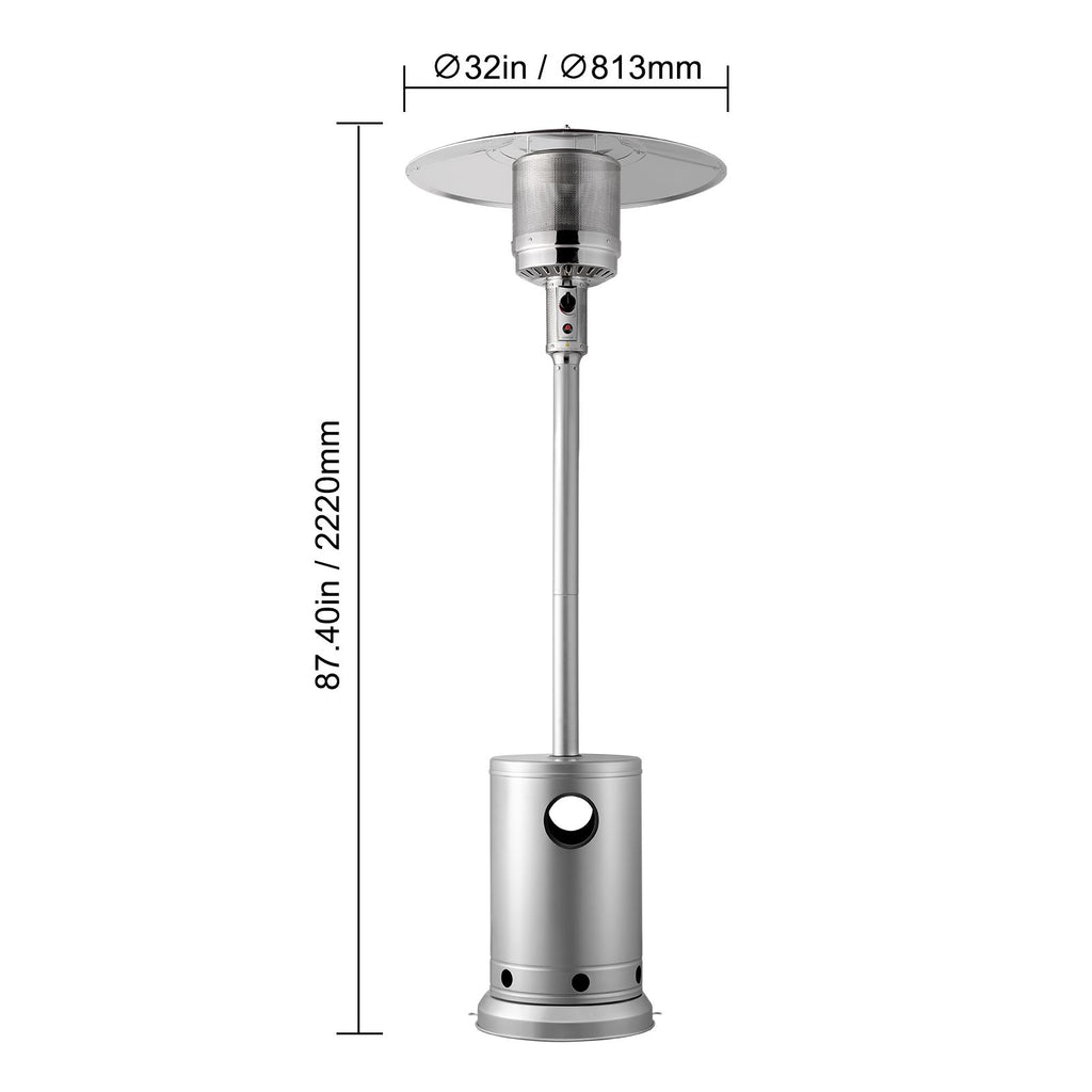Patio Heater for Outdoor Use, 50000BTU Propane Heater Tall Hammered With Round Table Design, Metal Burner and Wheels, Fixed Outdoor Patio Flame Heater for Patio, Party, Backyard, Garden, Silver