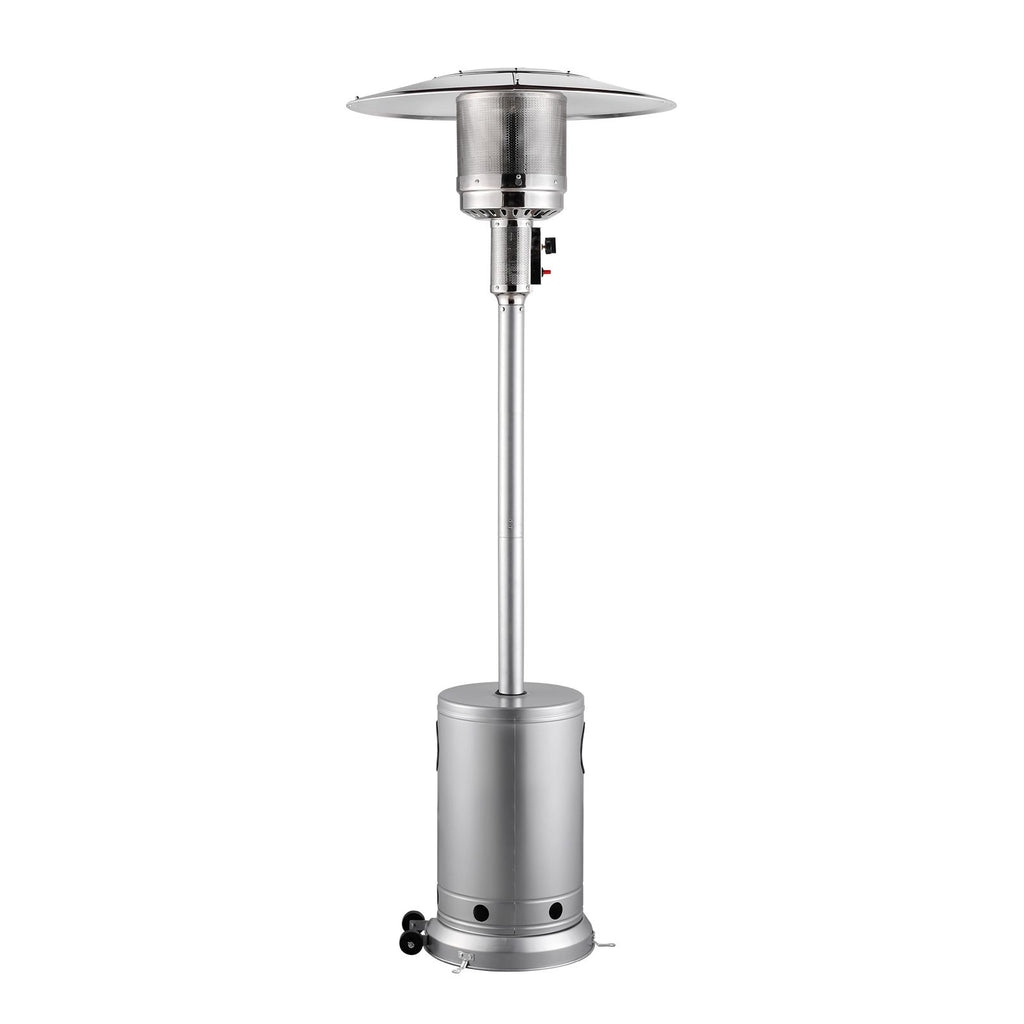 Patio Heater for Outdoor Use, 50000BTU Propane Heater Tall Hammered With Round Table Design, Metal Burner and Wheels, Fixed Outdoor Patio Flame Heater for Patio, Party, Backyard, Garden, Silver