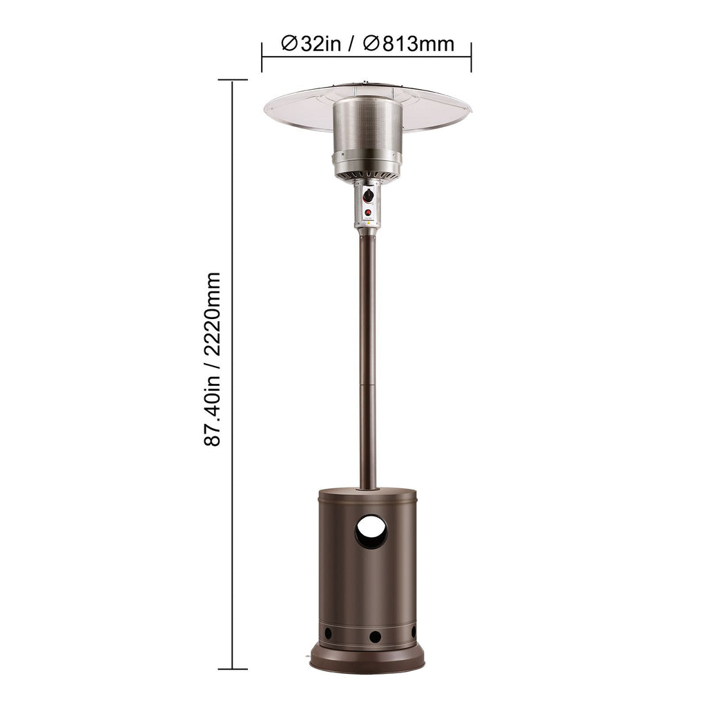 Patio Heater for Outdoor Use, 50000BTU Propane Heater Tall Hammered With Round Table Design, Metal Burner and Wheels, Fixed Outdoor Patio Flame Heater for Patio, Party, Backyard, Garden, Bronze
