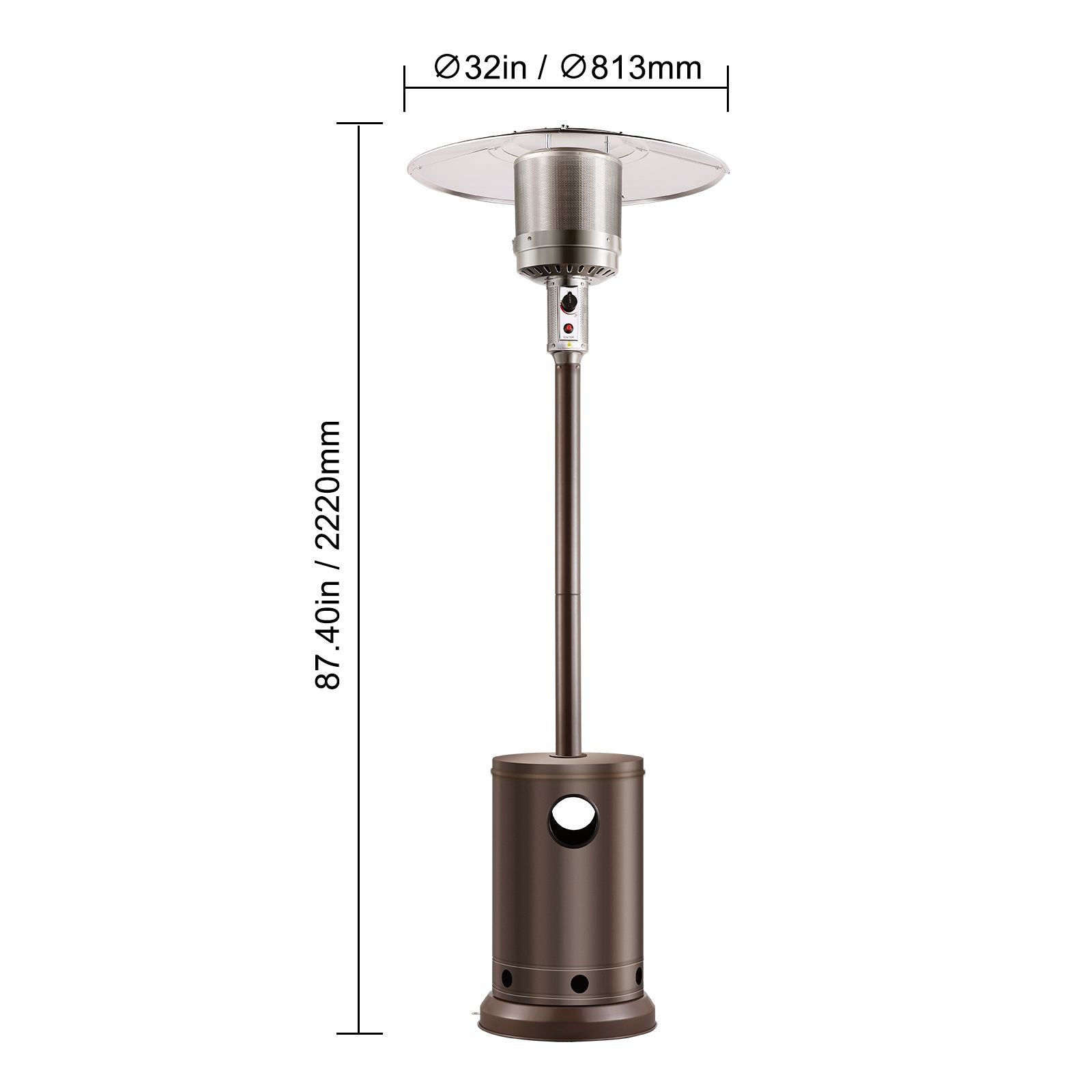 Patio Heater for Outdoor Use, 50000BTU Propane Heater Tall Hammered With Round Table Design, Metal Burner and Wheels, Fixed Outdoor Patio Flame Heater for Patio, Party, Backyard, Garden, Bronze