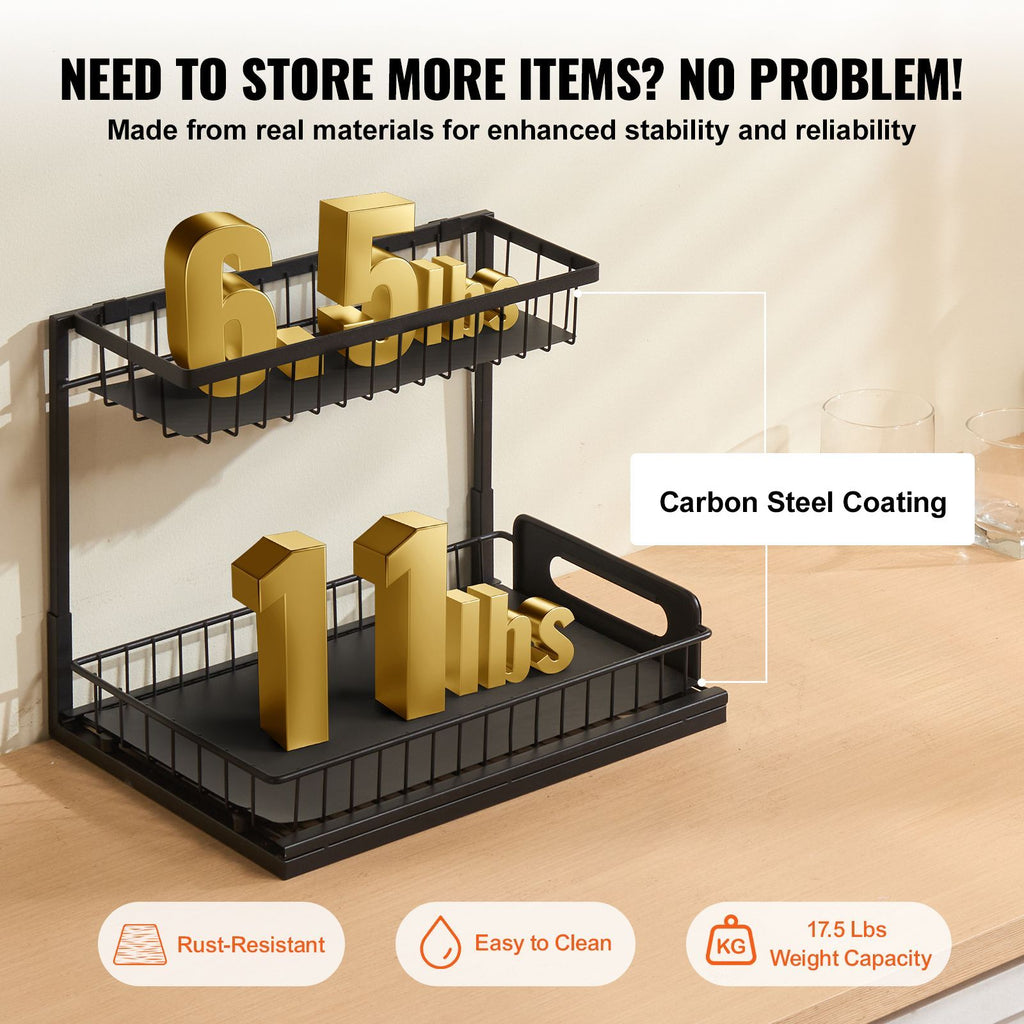 2 Tier Pull Out Cabinet Organizer(10.7"W x 14.2"D ), Under Sink Organizer and Storage, Slide Out Drawer Cabinet Organizer, Wire Basket Sliding Shelf, 12.5"Wx15.5"Dx13"H Install Size for Cabinet