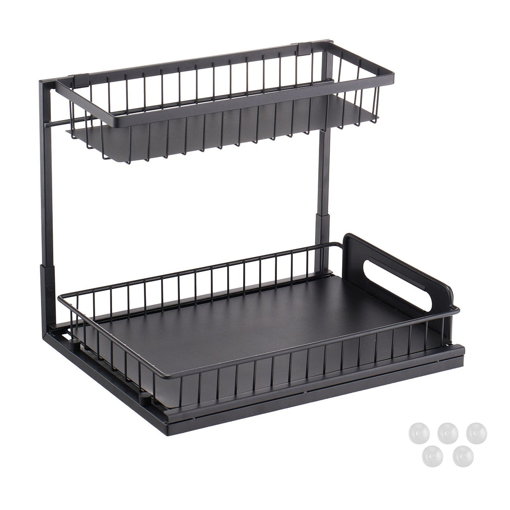 2 Tier Pull Out Cabinet Organizer(10.7"W x 14.2"D ), Under Sink Organizer and Storage, Slide Out Drawer Cabinet Organizer, Wire Basket Sliding Shelf, 12.5"Wx15.5"Dx13"H Install Size for Cabinet