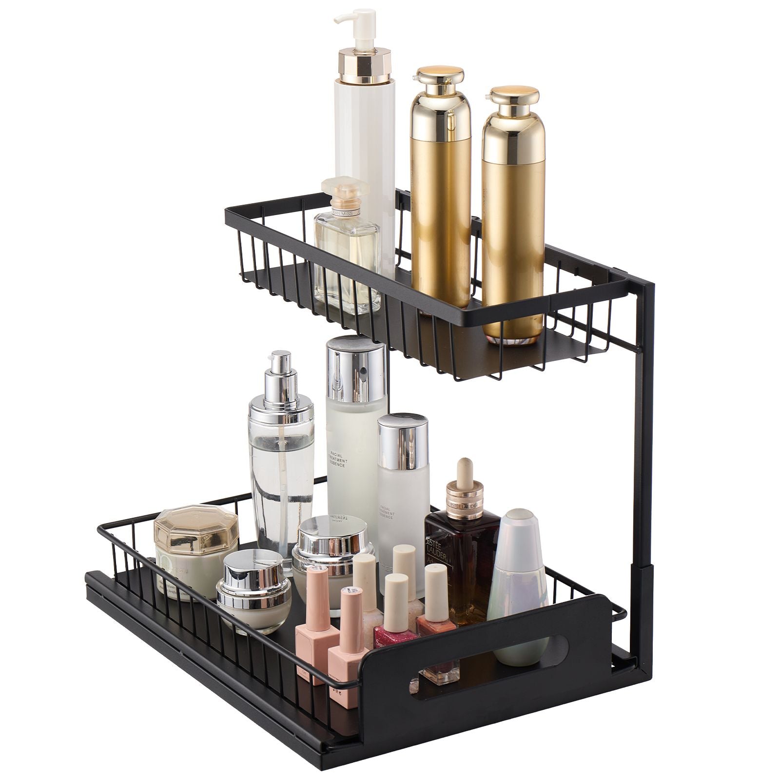 2 Tier Pull Out Cabinet Organizer(10.7"W x 14.2"D ), Under Sink Organizer and Storage, Slide Out Drawer Cabinet Organizer, Wire Basket Sliding Shelf, 12.5"Wx15.5"Dx13"H Install Size for Cabinet