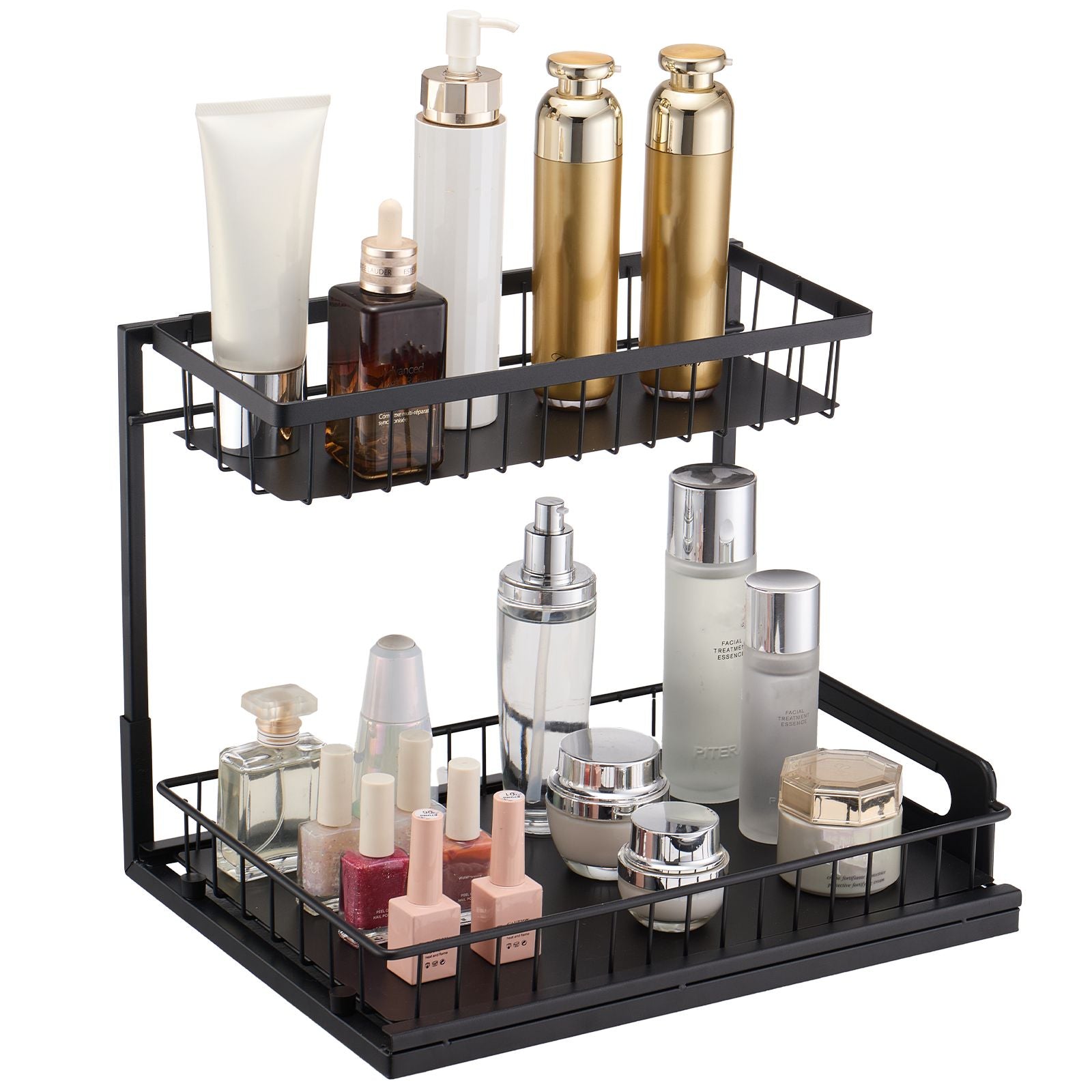 2 Tier Pull Out Cabinet Organizer(10.7"W x 14.2"D ), Under Sink Organizer and Storage, Slide Out Drawer Cabinet Organizer, Wire Basket Sliding Shelf, 12.5"Wx15.5"Dx13"H Install Size for Cabinet