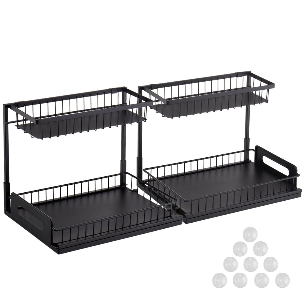 2 Tier Pull Out Cabinet Organizer(10.7"W x 14.2"D ), Under Sink Organizer and Storage, Slide Out Drawer Cabinet Organizer, Wire Basket Shelf, 25.5"Wx15.5"Dx13"H Install Size for Cabinet (2 Pack)