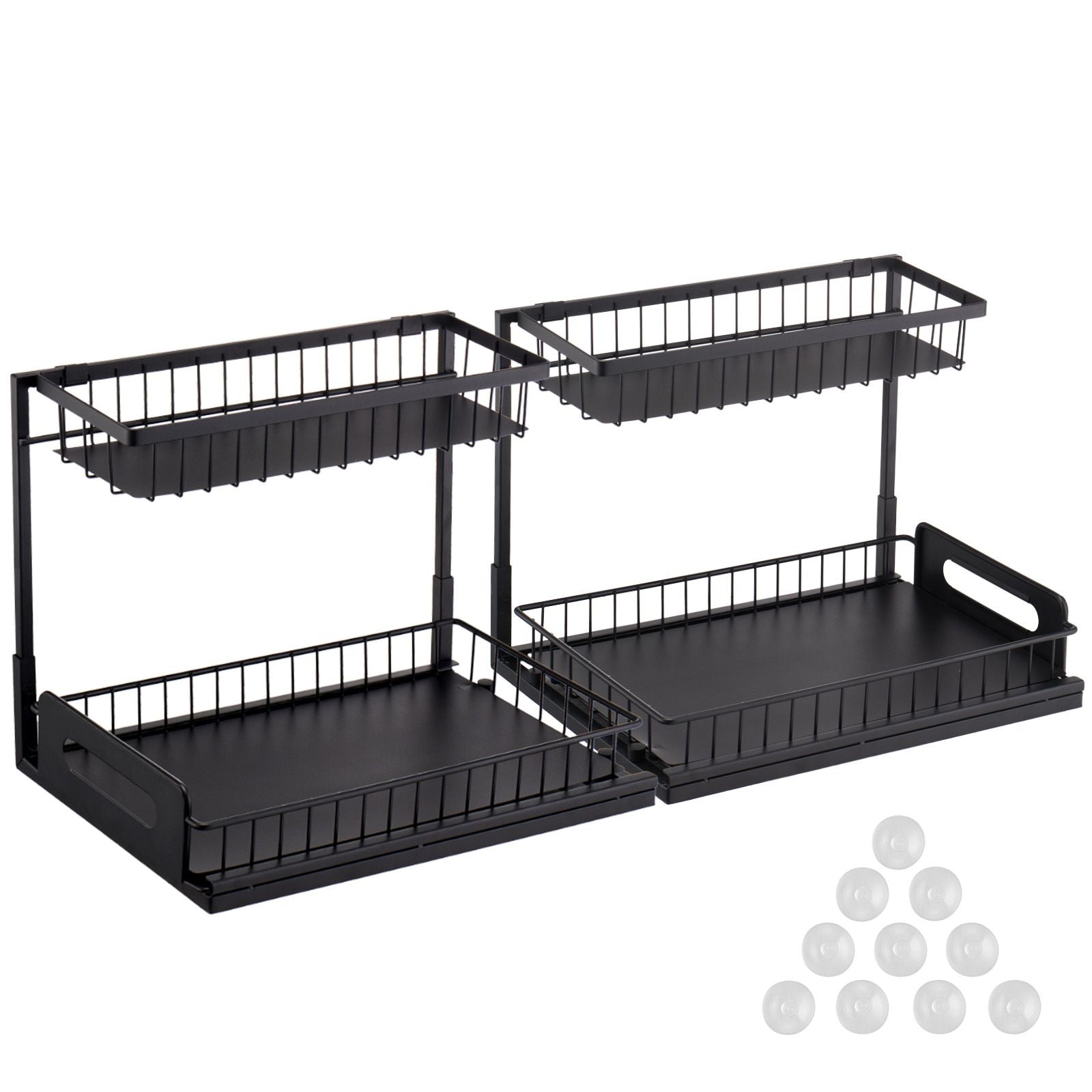 2 Tier Pull Out Cabinet Organizer(10.7"W x 14.2"D ), Under Sink Organizer and Storage, Slide Out Drawer Cabinet Organizer, Wire Basket Shelf, 25.5"Wx15.5"Dx13"H Install Size for Cabinet (2 Pack)