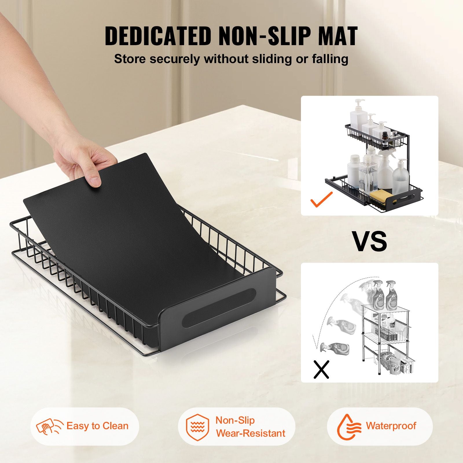 2 Tier Pull Out Cabinet Organizer(10.7"W x 14.2"D ), Under Sink Organizer and Storage, Slide Out Drawer Cabinet Organizer, Wire Basket Shelf, 25.5"Wx15.5"Dx13"H Install Size for Cabinet (2 Pack)