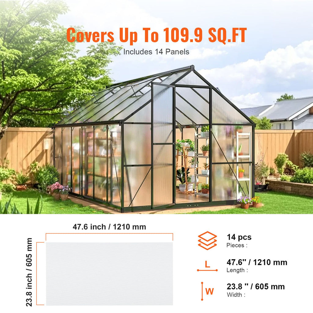14 Pack Polycarbonate Greenhouse Panels, 2' X 4' X 0.16'' Roof Panels Sheets, Waterproof UV Protected Corrugated Plastic Roofing, Impact Resistance Clear Roofing Sheets for Greenhouse/Garden