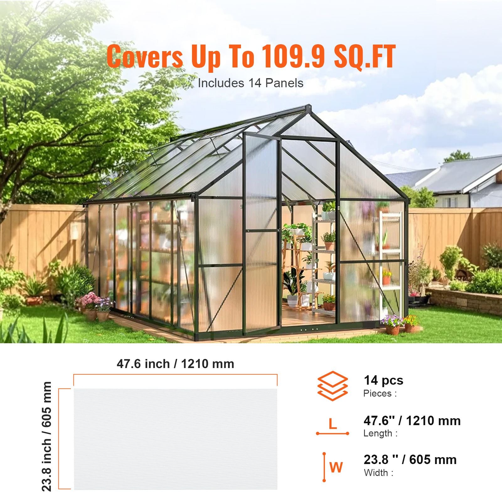 14 Pack Polycarbonate Greenhouse Panels, 2' X 4' X 0.16'' Roof Panels Sheets, Waterproof UV Protected Corrugated Plastic Roofing, Impact Resistance Clear Roofing Sheets for Greenhouse/Garden