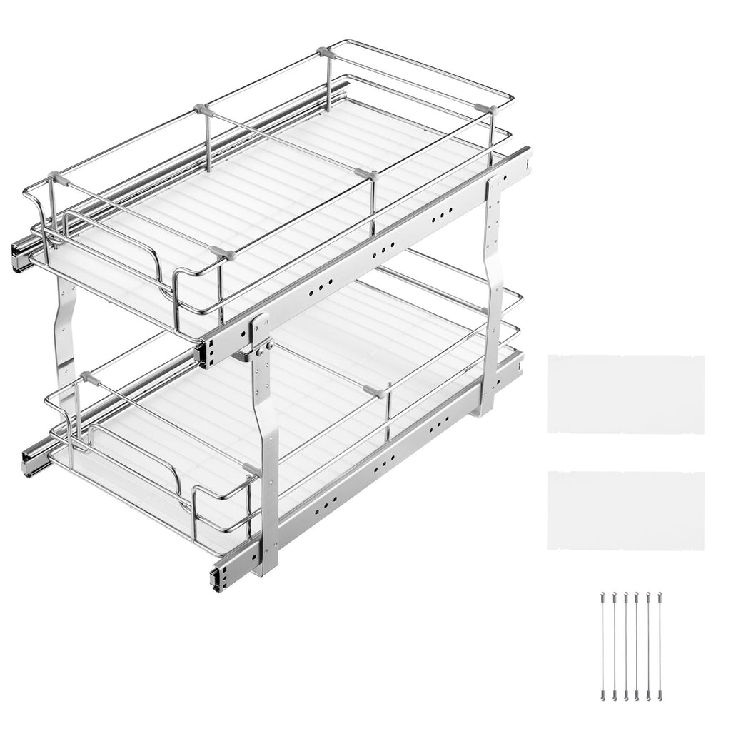 12"Wx21"Dx15"H Pull Out Cabinet Organizer, Heavy Duty Slide Out Pantry Shelves, Steel Roll Out Drawers, Sliding Drawer Storage for Home Under Sink, 13.5"Wx22"Dx18"H Install Size for Cabinet