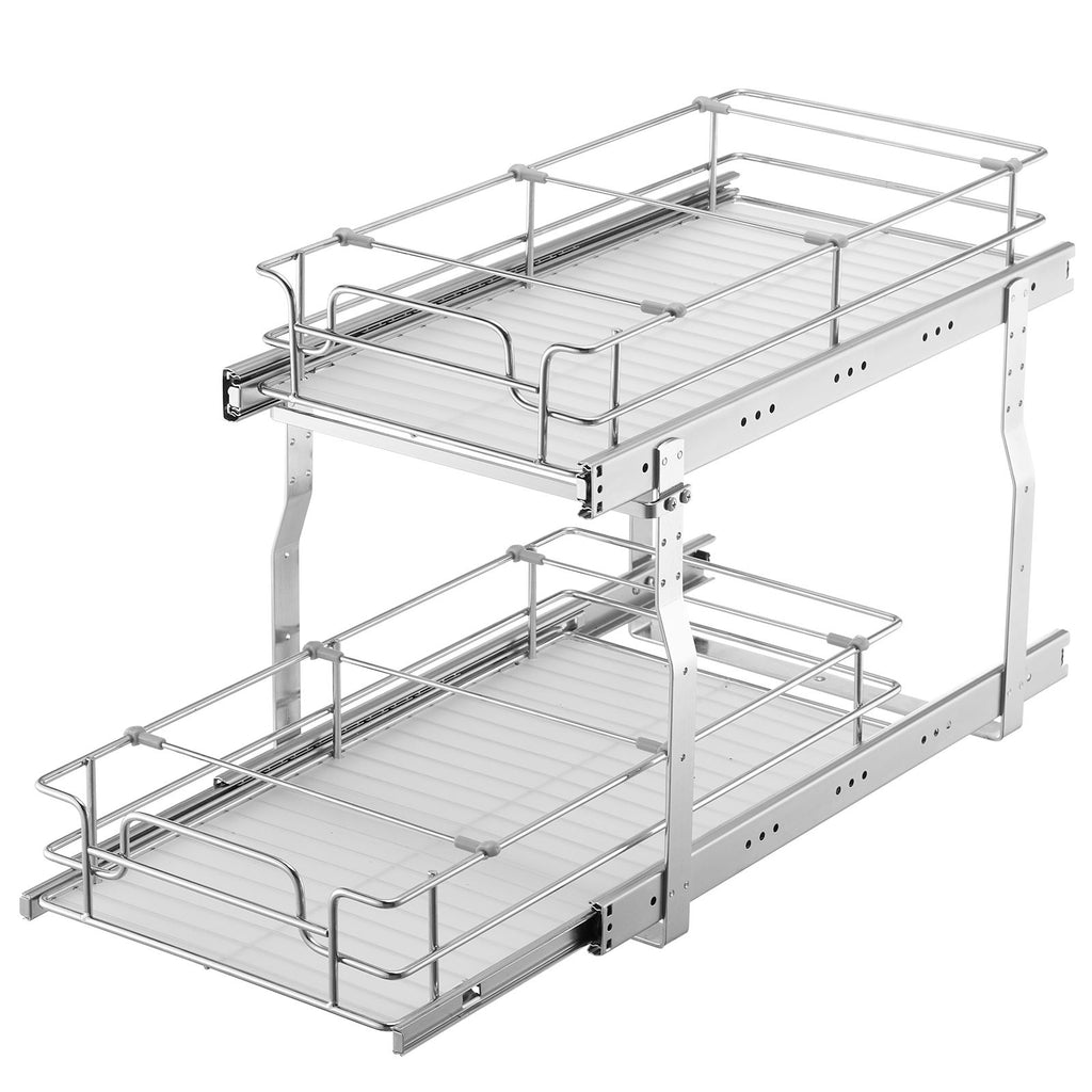 12"Wx21"Dx15"H Pull Out Cabinet Organizer, Heavy Duty Slide Out Pantry Shelves, Steel Roll Out Drawers, Sliding Drawer Storage for Home Under Sink, 13.5"Wx22"Dx18"H Install Size for Cabinet
