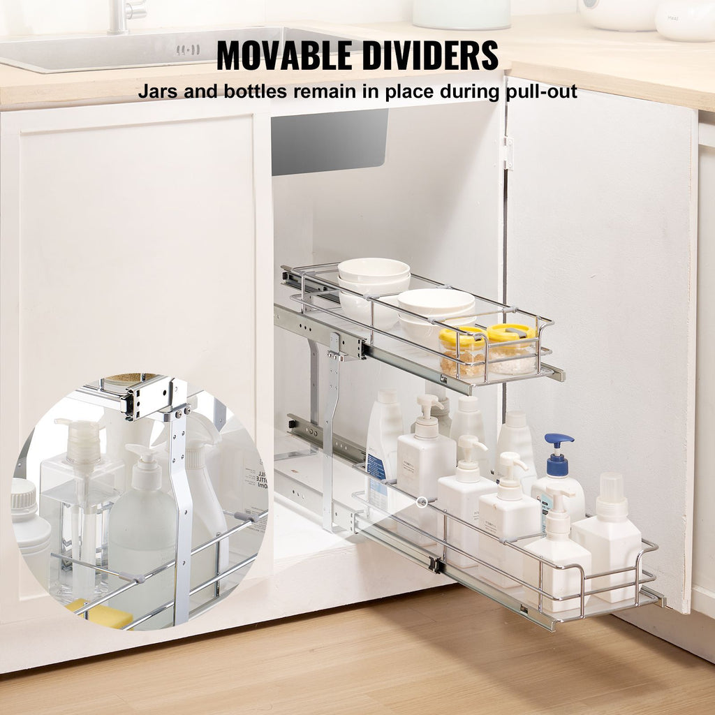 8.5"Wx21"Dx15"H Pull Out Cabinet Organizer, Heavy Duty Slide Out Pantry Shelves, Steel Roll Out Drawers, Sliding Drawer Storage for Home Under Sink, 10"Wx22"Dx18"H Install Size for Cabinet