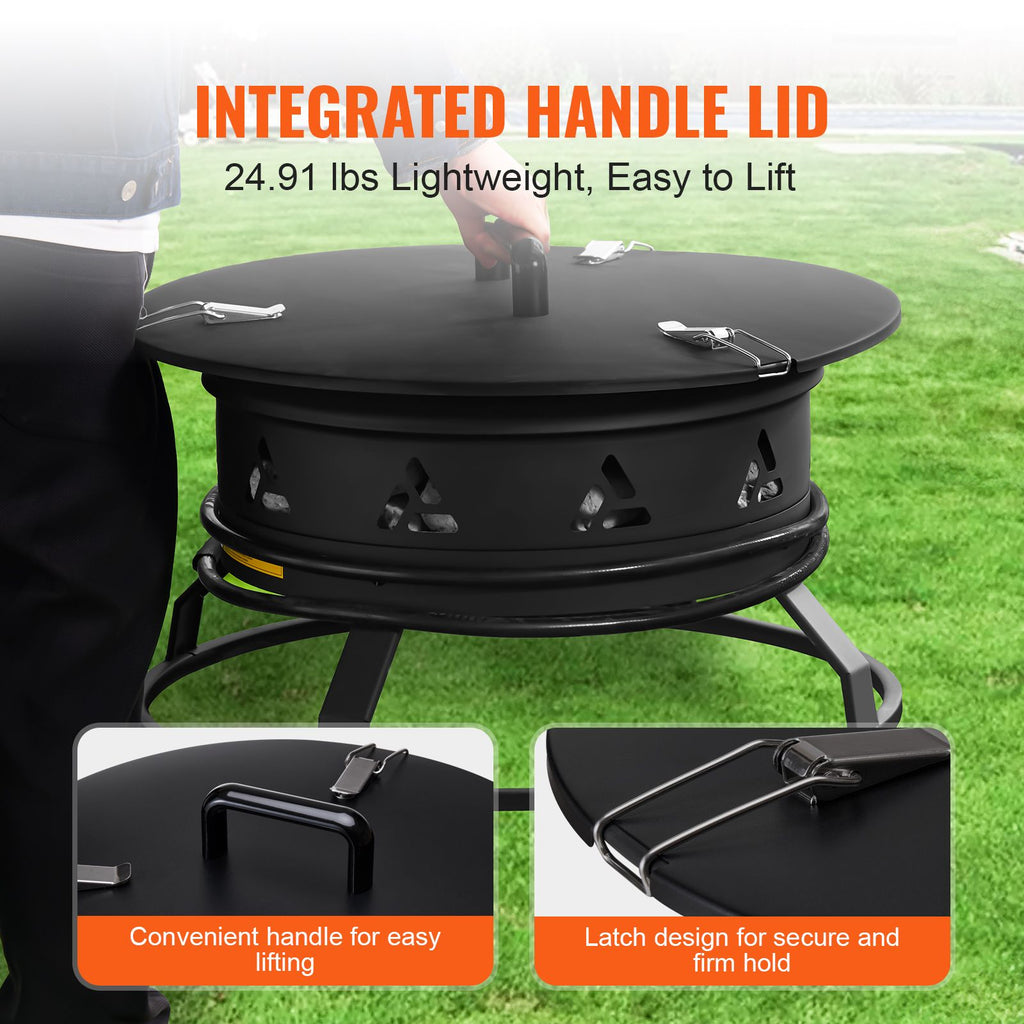 Propane Fire Pit, 24-Inch Diameter Outdoor Portable Gas Fire Pit with Cover & Lava Rocks, Adjustable Flame Height Camping Firepit for Heating, Lighting, Gathering, 58,000 BTU, Black