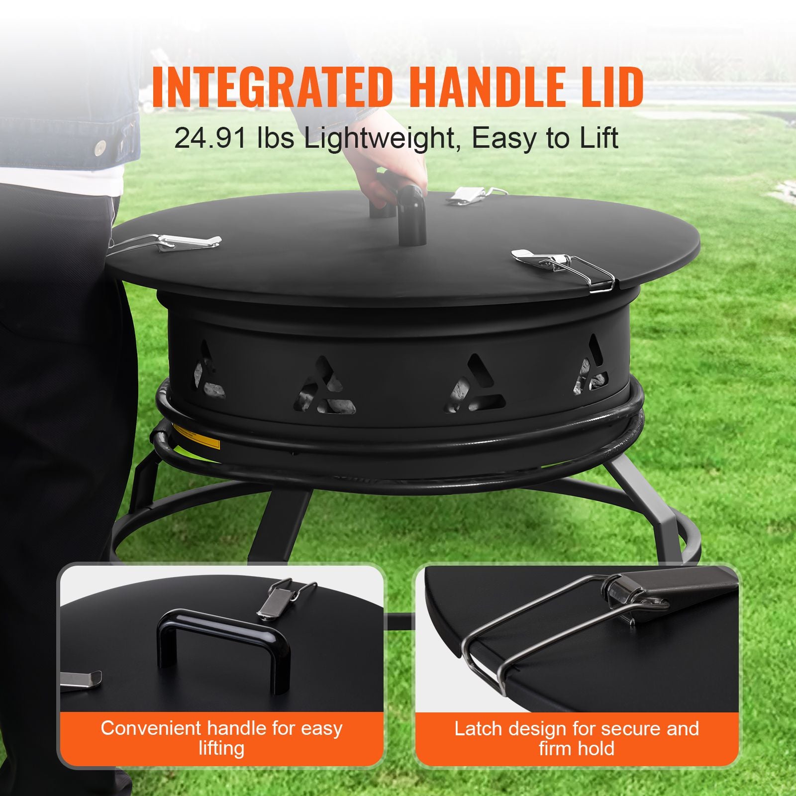 Propane Fire Pit, 24-Inch Diameter Outdoor Portable Gas Fire Pit with Cover & Lava Rocks, Adjustable Flame Height Camping Firepit for Heating, Lighting, Gathering, 58,000 BTU, Black