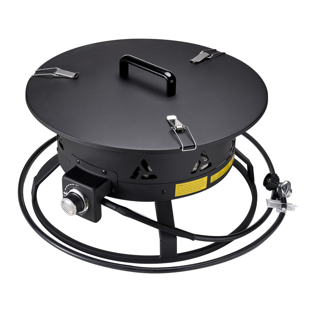 Propane Fire Pit, 24-Inch Diameter Outdoor Portable Gas Fire Pit with Cover & Lava Rocks, Adjustable Flame Height Camping Firepit for Heating, Lighting, Gathering, 58,000 BTU, Black