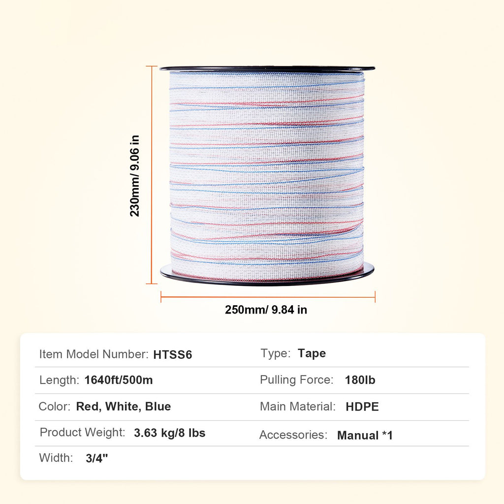 Electric Fence Tape, 1640Ft 500M Polytape Fencing Hot Wire, 3/4" Width 6 Stainless Steel Strands for Reliable Conductivity, UV & Rust Resistance, Portable Polywire for Horse Cattle Livestock