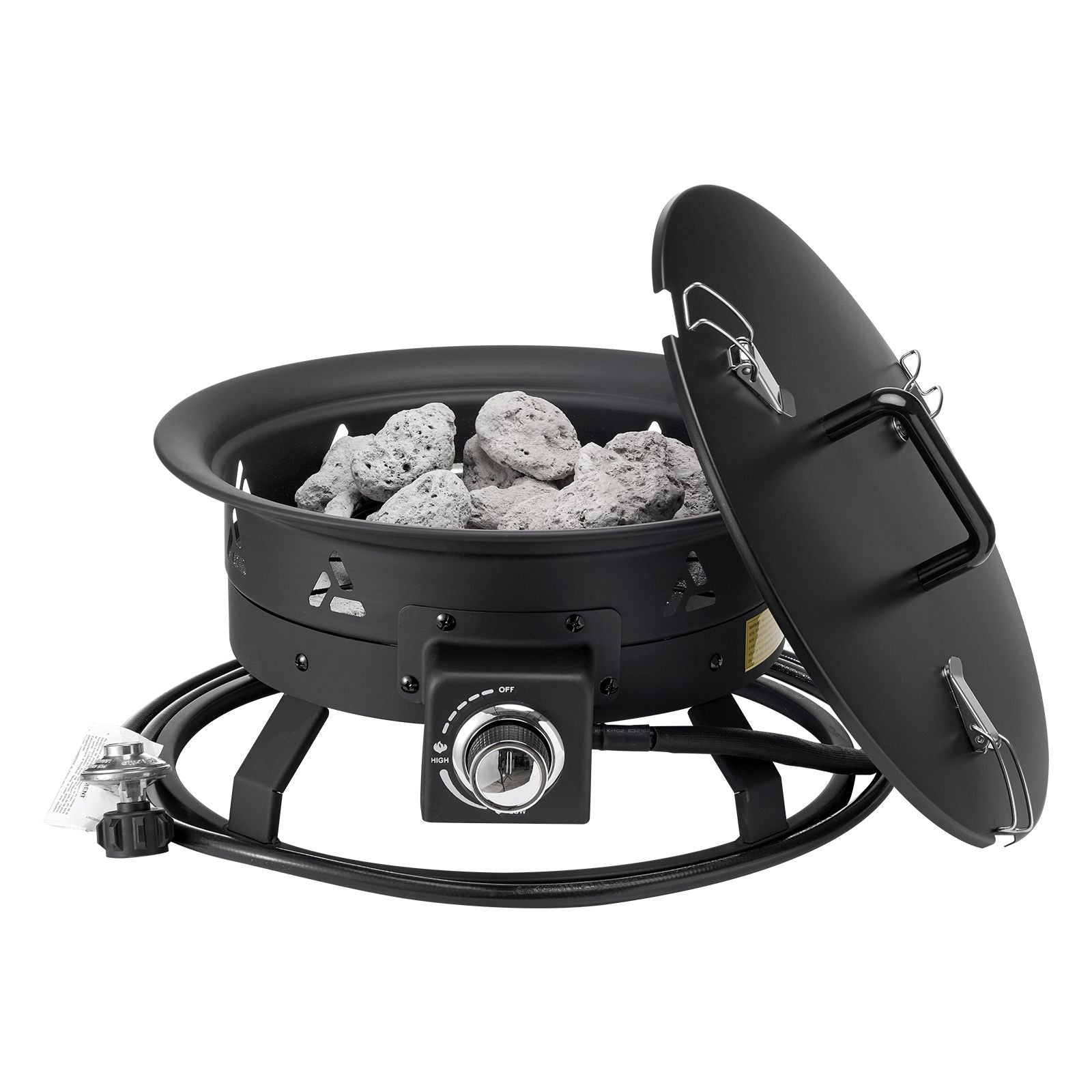 Propane Fire Pit, 19-Inch Diameter Outdoor Portable Gas Fire Pit with Cover & Lava Rocks, Adjustable Flame Height Camping Firepit for Heating, Lighting, Gathering, 58,000 BTU, Black