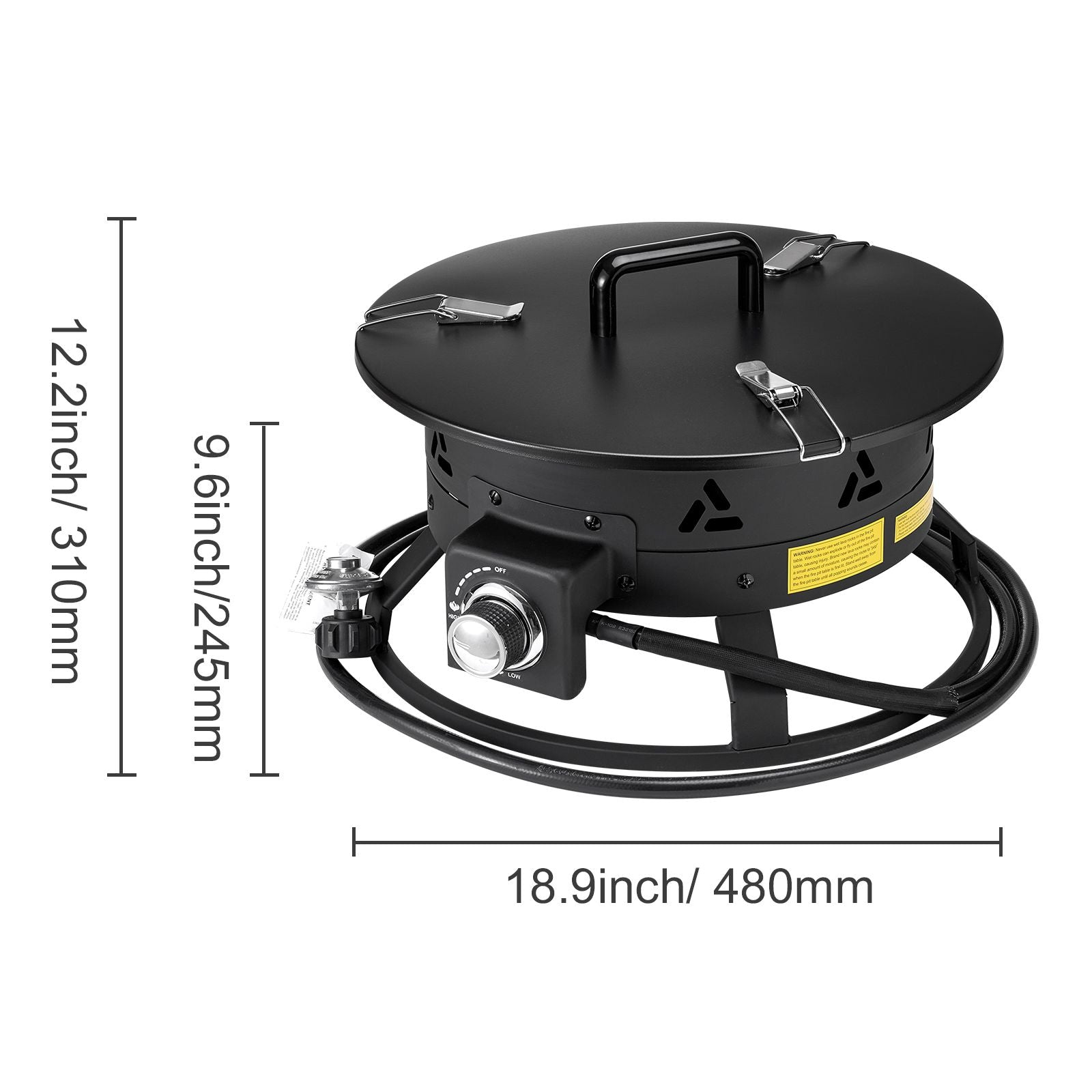 Propane Fire Pit, 19-Inch Diameter Outdoor Portable Gas Fire Pit with Cover & Lava Rocks, Adjustable Flame Height Camping Firepit for Heating, Lighting, Gathering, 58,000 BTU, Black
