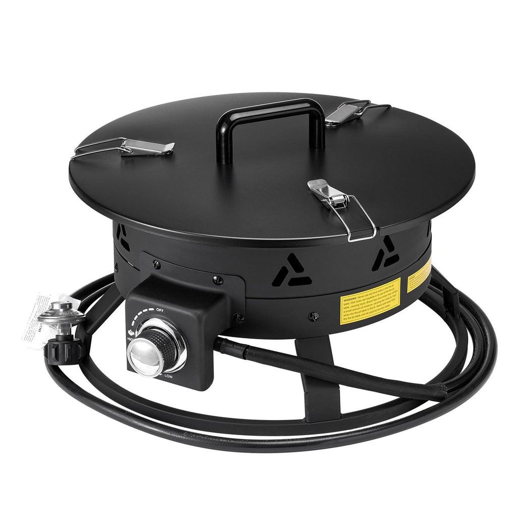 Propane Fire Pit, 19-Inch Diameter Outdoor Portable Gas Fire Pit with Cover & Lava Rocks, Adjustable Flame Height Camping Firepit for Heating, Lighting, Gathering, 58,000 BTU, Black