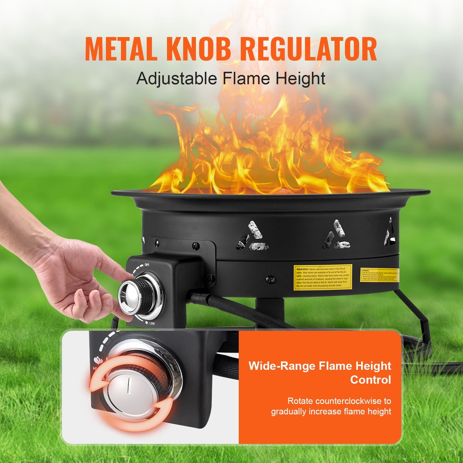 Propane Fire Pit, 19-Inch Diameter Outdoor Portable Gas Fire Pit with Cover & Lava Rocks, Adjustable Flame Height Camping Firepit for Heating, Lighting, Gathering, 58,000 BTU, Black
