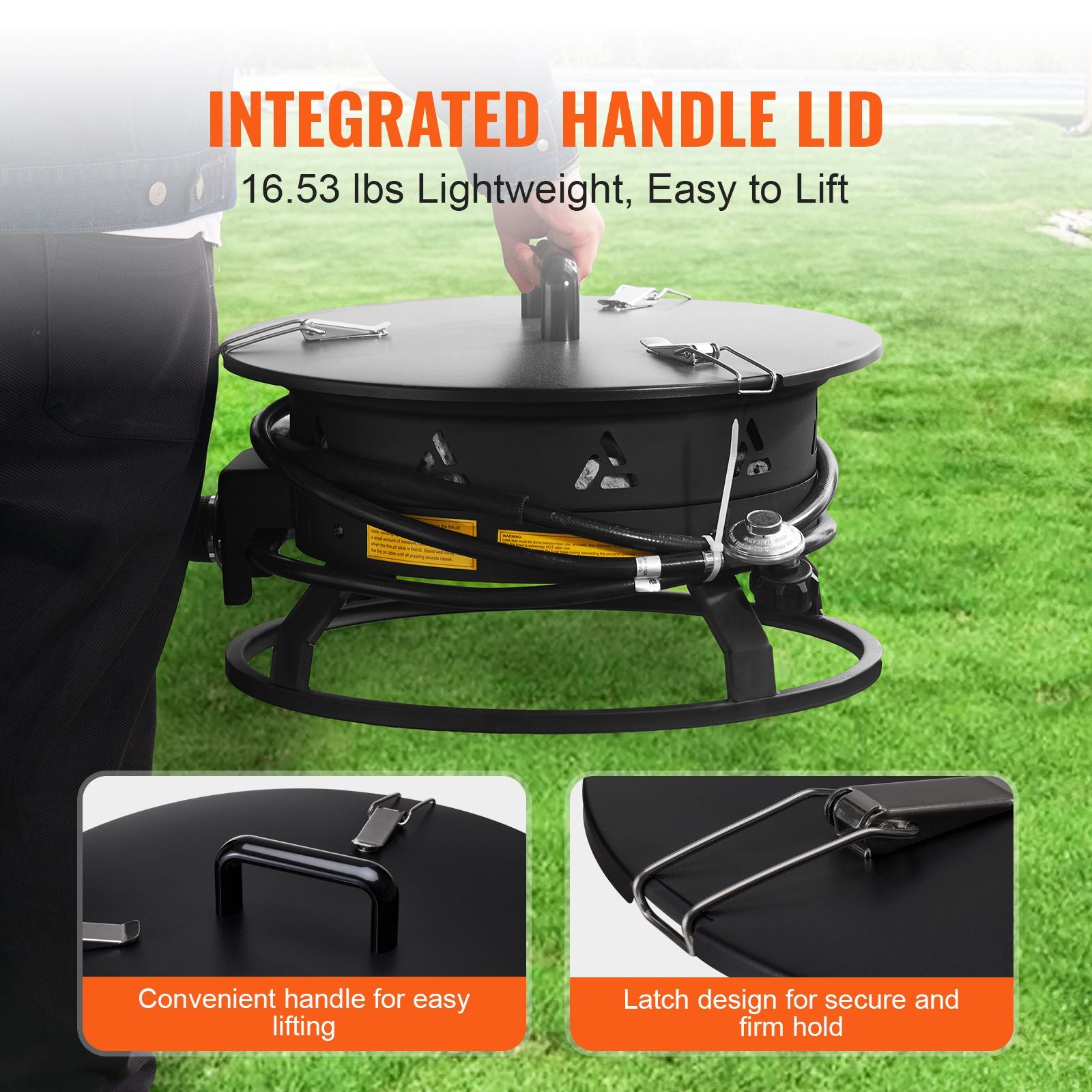 Propane Fire Pit, 19-Inch Diameter Outdoor Portable Gas Fire Pit with Cover & Lava Rocks, Adjustable Flame Height Camping Firepit for Heating, Lighting, Gathering, 58,000 BTU, Black