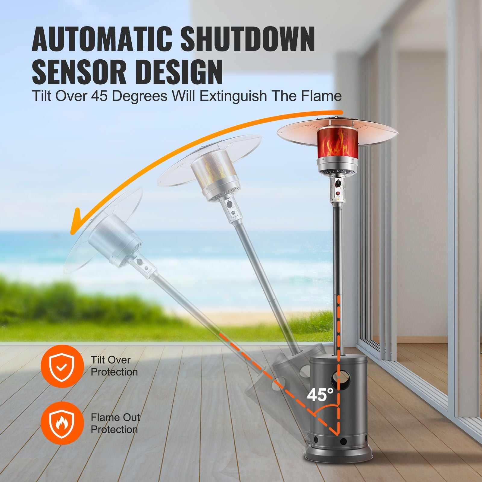 Patio Heater for Outdoor Use, 50000BTU Propane Heater Tall Hammered With Round Table Design, Metal Burner and Wheels, Outdoor Patio Flame Heater for Patio, Party, Backyard, Garden, Silver Gray