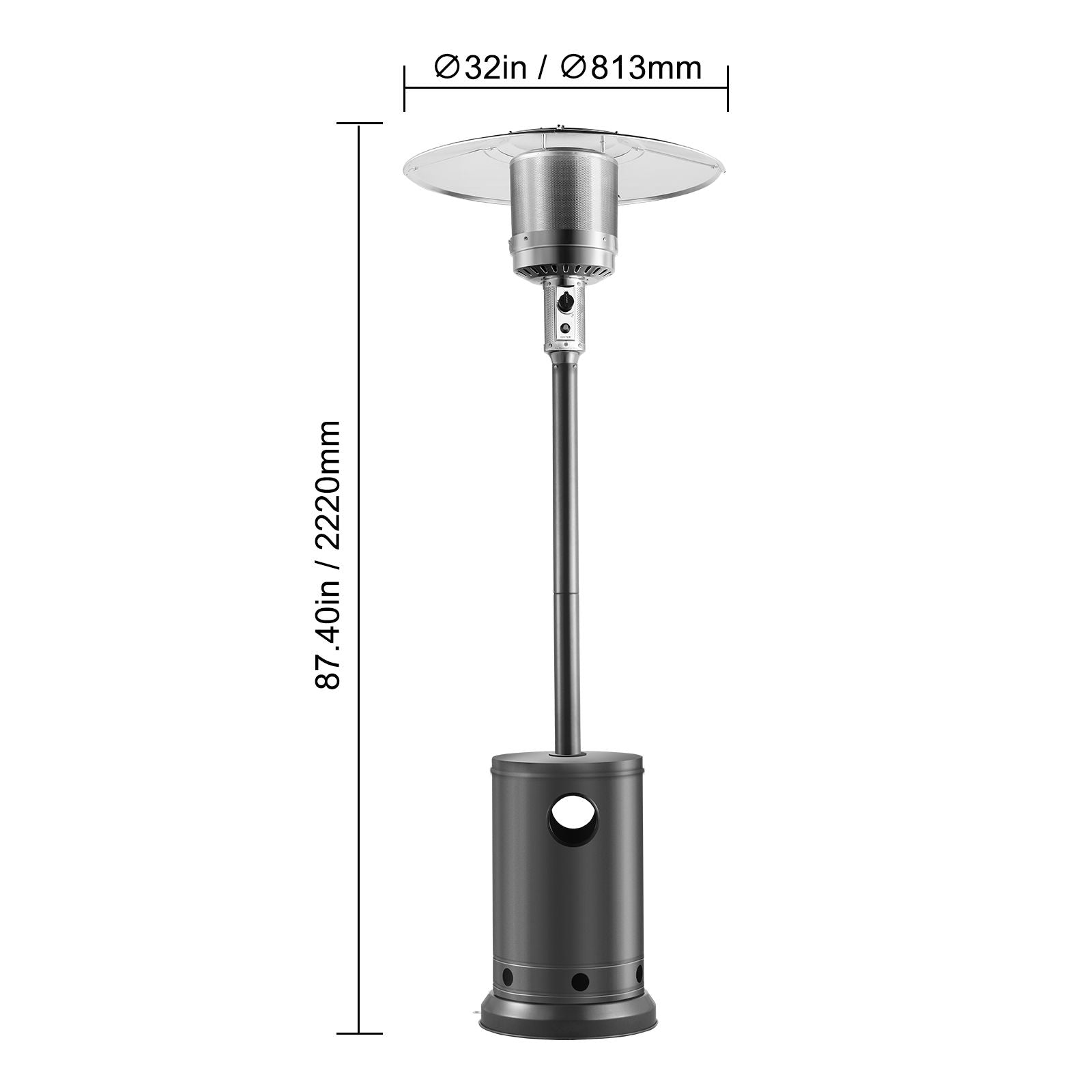 Patio Heater for Outdoor Use, 50000BTU Propane Heater Tall Hammered With Round Table Design, Metal Burner and Wheels, Outdoor Patio Flame Heater for Patio, Party, Backyard, Garden, Silver Gray