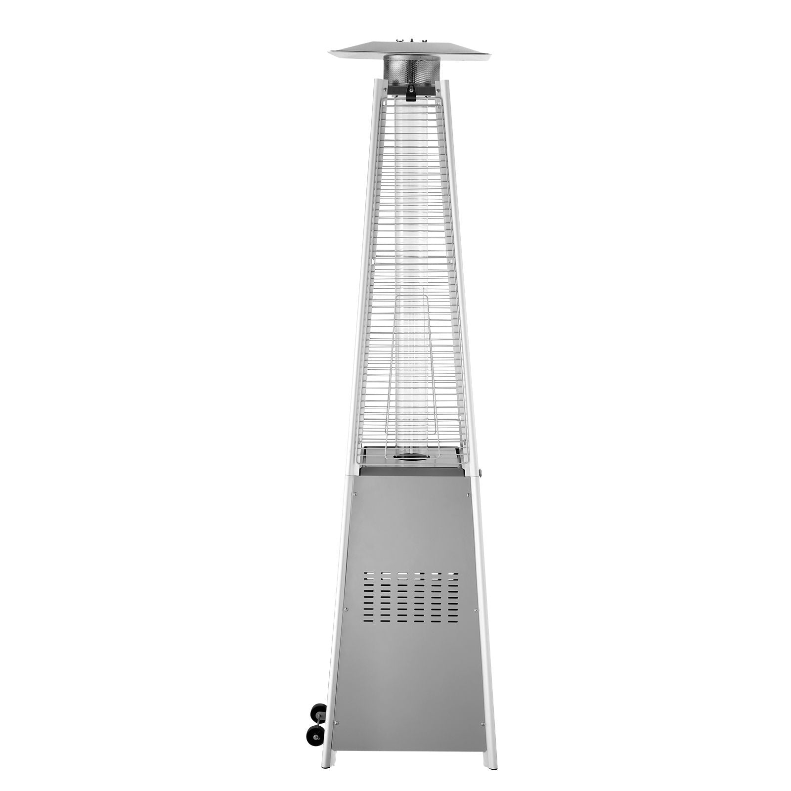 Patio Heater for Outdoor Use, 48000BTU Pyramid Propane Heater w/Wheels, Quartz Glass Tube Outdoor Patio Flame Heater for Patio, Party, Backyard, Garden, Decoration, Silver
