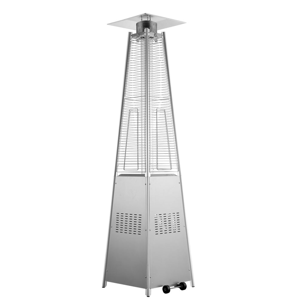 Patio Heater for Outdoor Use, 48000BTU Pyramid Propane Heater w/Wheels, Quartz Glass Tube Outdoor Patio Flame Heater for Patio, Party, Backyard, Garden, Decoration, Silver