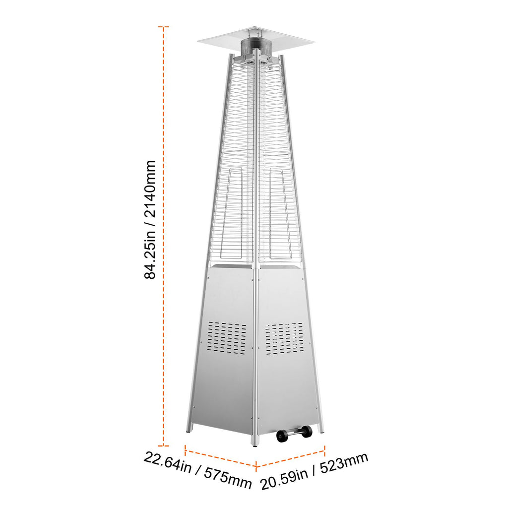 Patio Heater for Outdoor Use, 48000BTU Pyramid Propane Heater w/Wheels, Quartz Glass Tube Outdoor Patio Flame Heater for Patio, Party, Backyard, Garden, Decoration, Silver