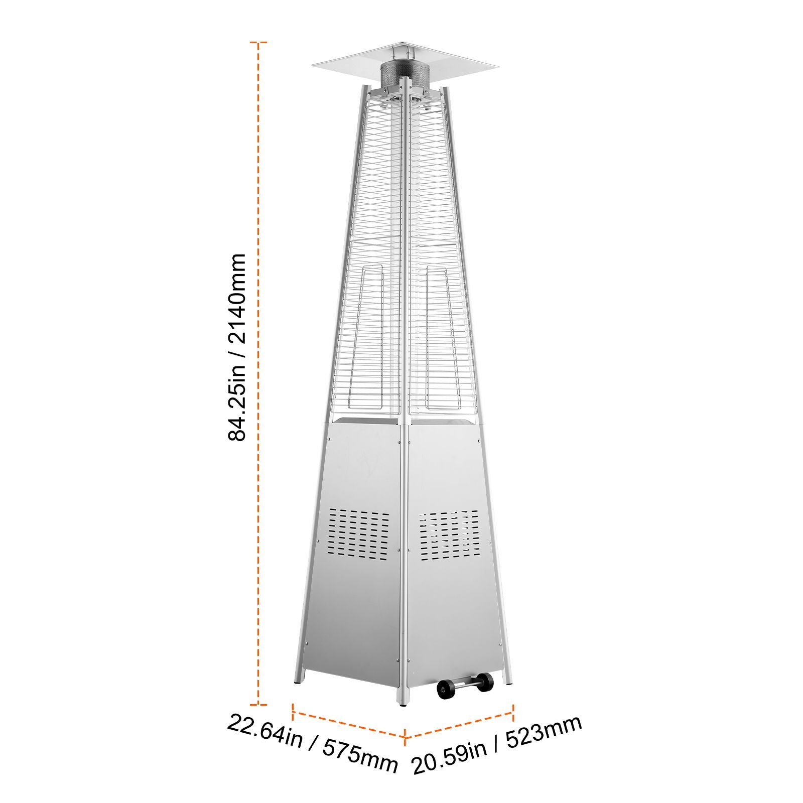 Patio Heater for Outdoor Use, 48000BTU Pyramid Propane Heater w/Wheels, Quartz Glass Tube Outdoor Patio Flame Heater for Patio, Party, Backyard, Garden, Decoration, Silver
